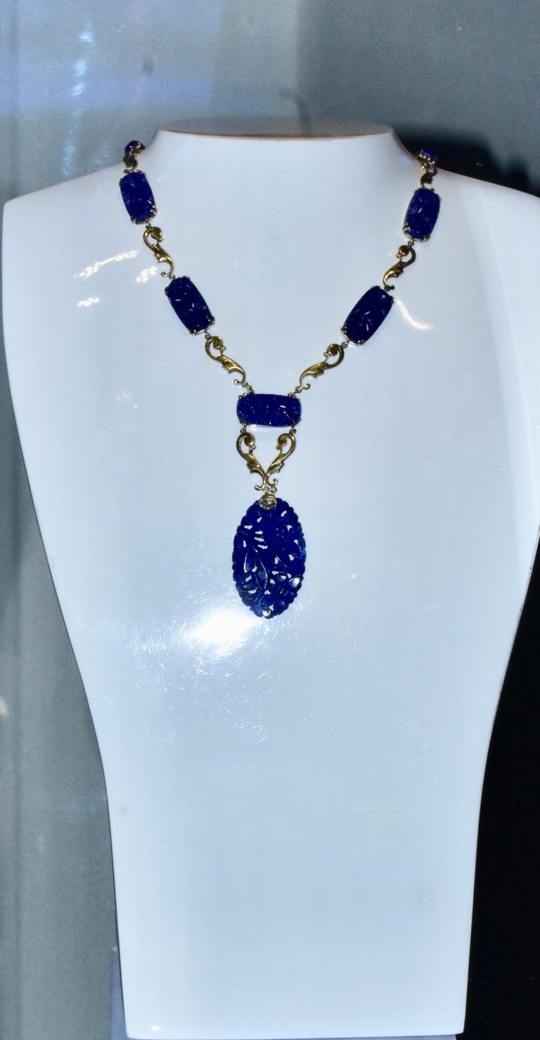 Antique Lapis and Gold Necklace, American, c 1910.  Walter Lampl For Sale 2