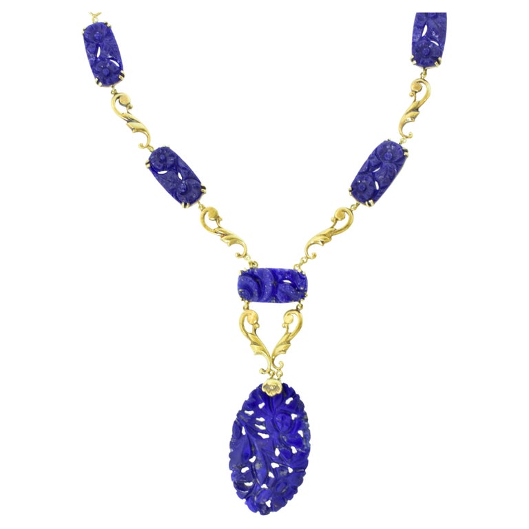 Antique Lapis and Gold Necklace, American, c 1910.  Walter Lampl For Sale