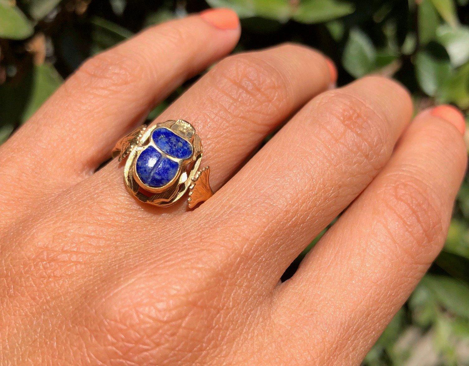 Lapis lazuli deals scarab ring