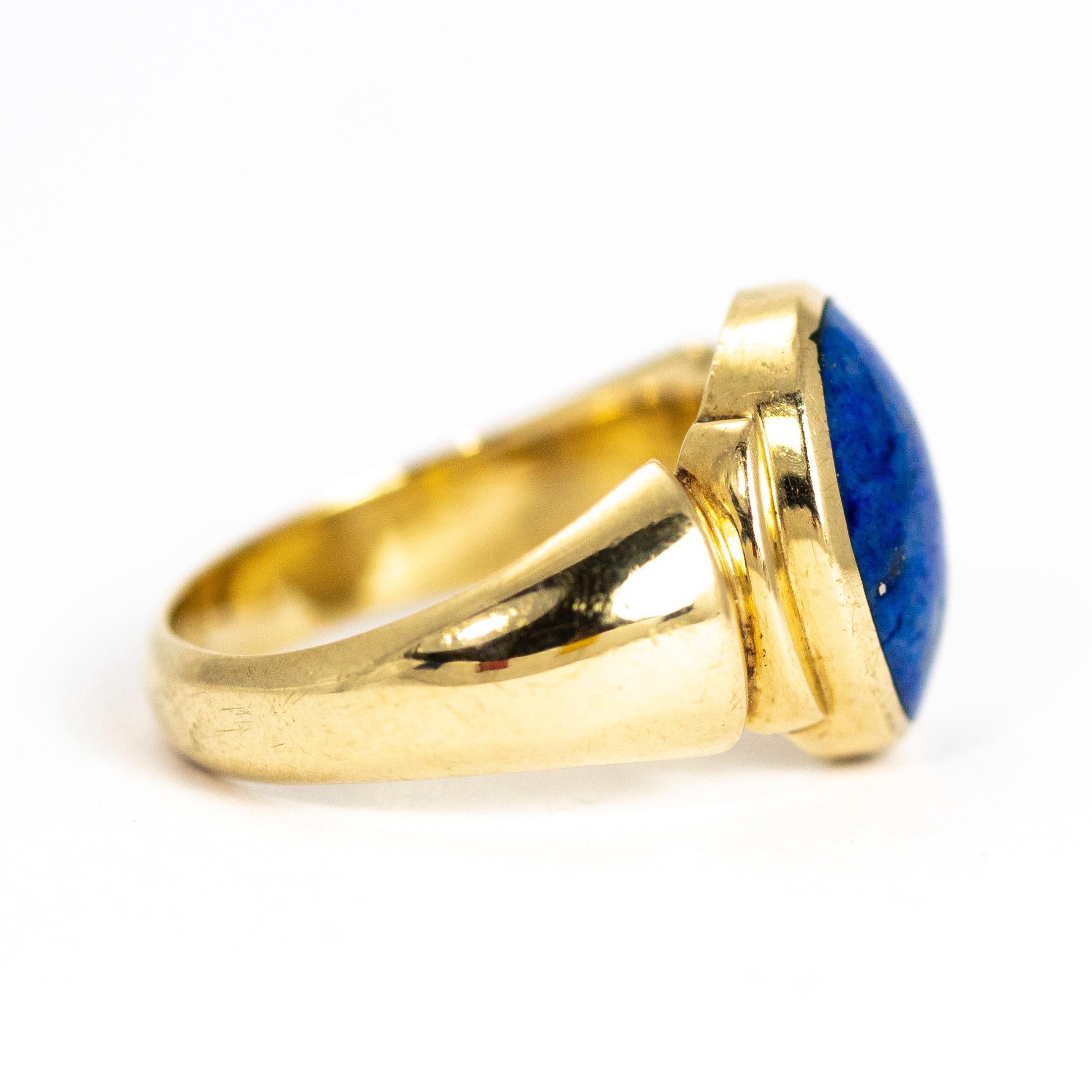 Women's or Men's Antique Lapis Lazuli 9 Carat Gold Signet Ring