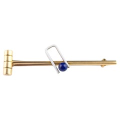 Broche croquet ancienne en lapis-lazuli et émail, épingle à cravate, or 15 carats