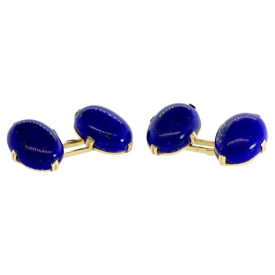 Antique Lapis Lazuli  Back to Back Yellow Gold Cufflinks, circa 1900
