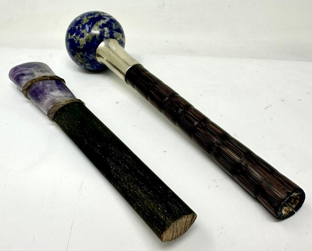 Antique Lapis Lazuli Blue John Amethyst Lady's Walking Stick Wooden Parts    For Sale 1