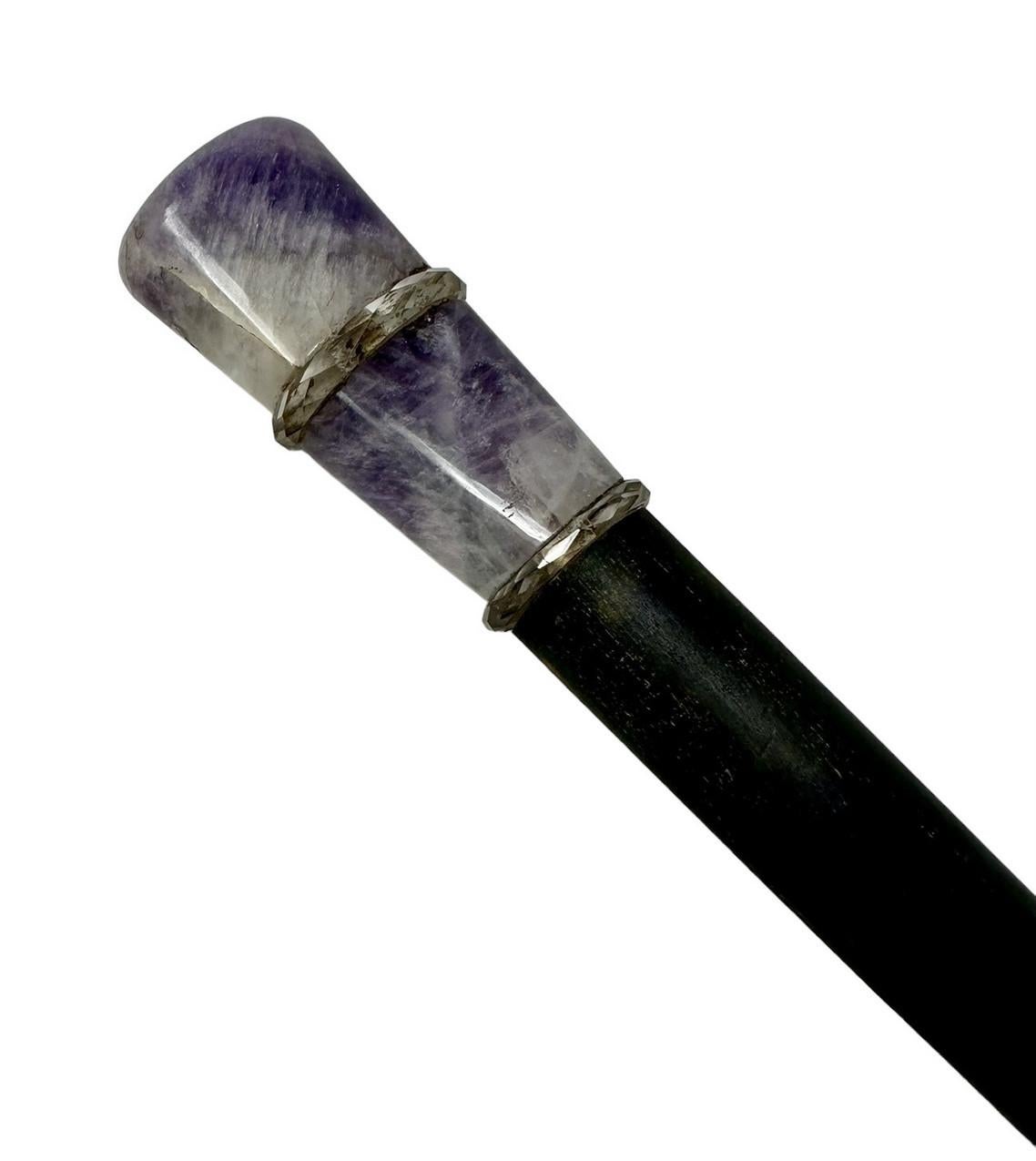 Antique Lapis Lazuli Blue John Amethyst Lady's Walking Stick Wooden Parts    In Good Condition For Sale In Dublin, Ireland
