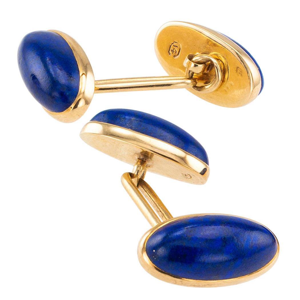 Antique Lapis Lazuli Double Sided Gold Cufflinks In Good Condition In Los Angeles, CA