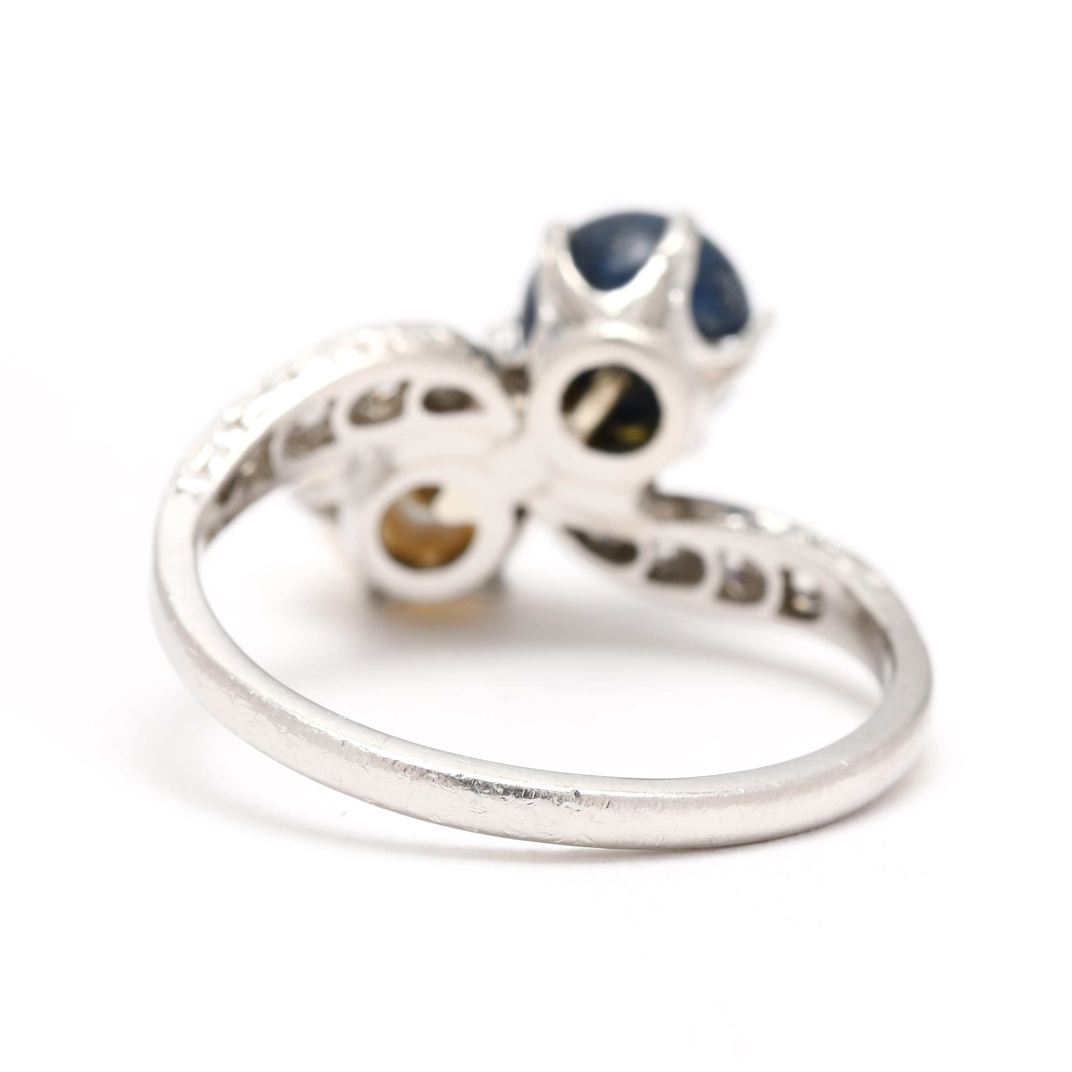 Perle Bague Toi et Moi ancienne en platine, perle et diamants, taille 6,75 en vente