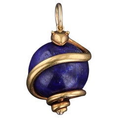 Antique Lapis Snake Pendant of 18k Gold