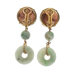 Boucles d'oreilles anciennes en or 18 carats et jade laqué