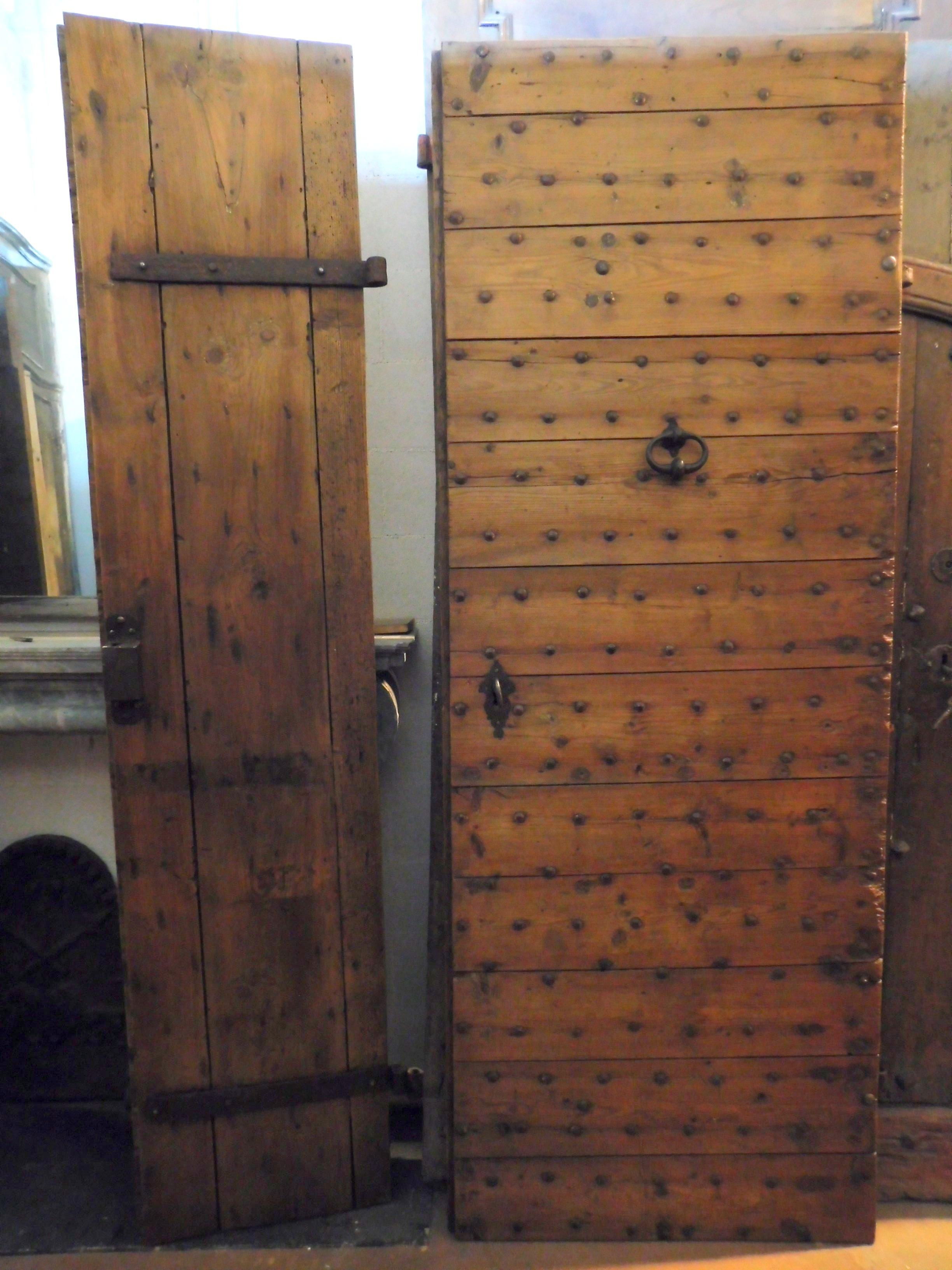Italian Antique Larch Entry Door, with Nails Rustic Wood, 1700, Italy