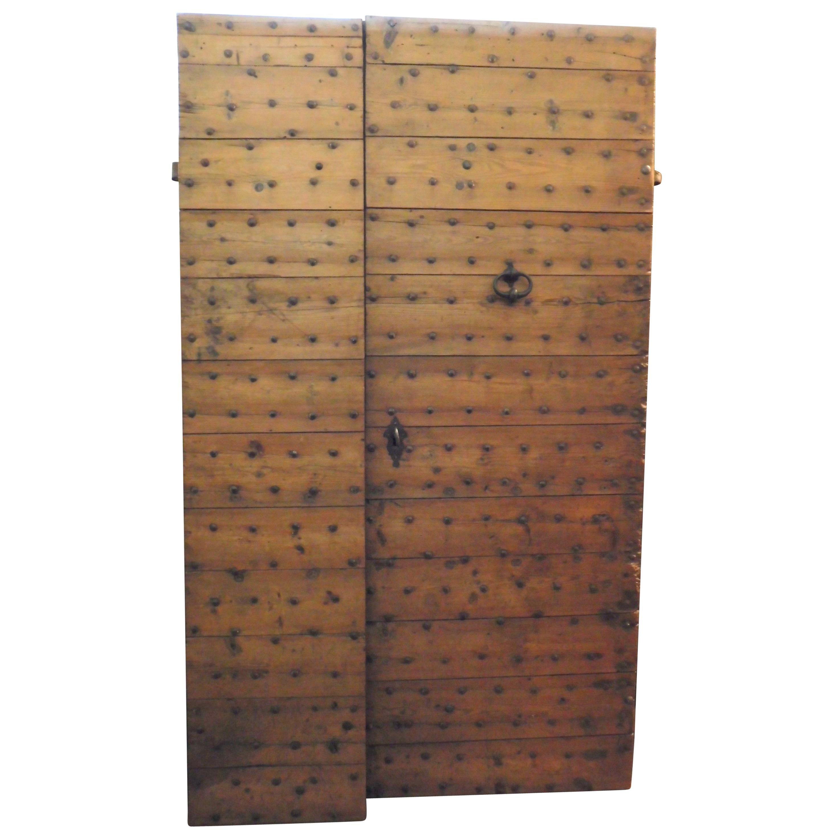 Antique Larch Entry Door, with Nails Rustic Wood, 1700, Italy