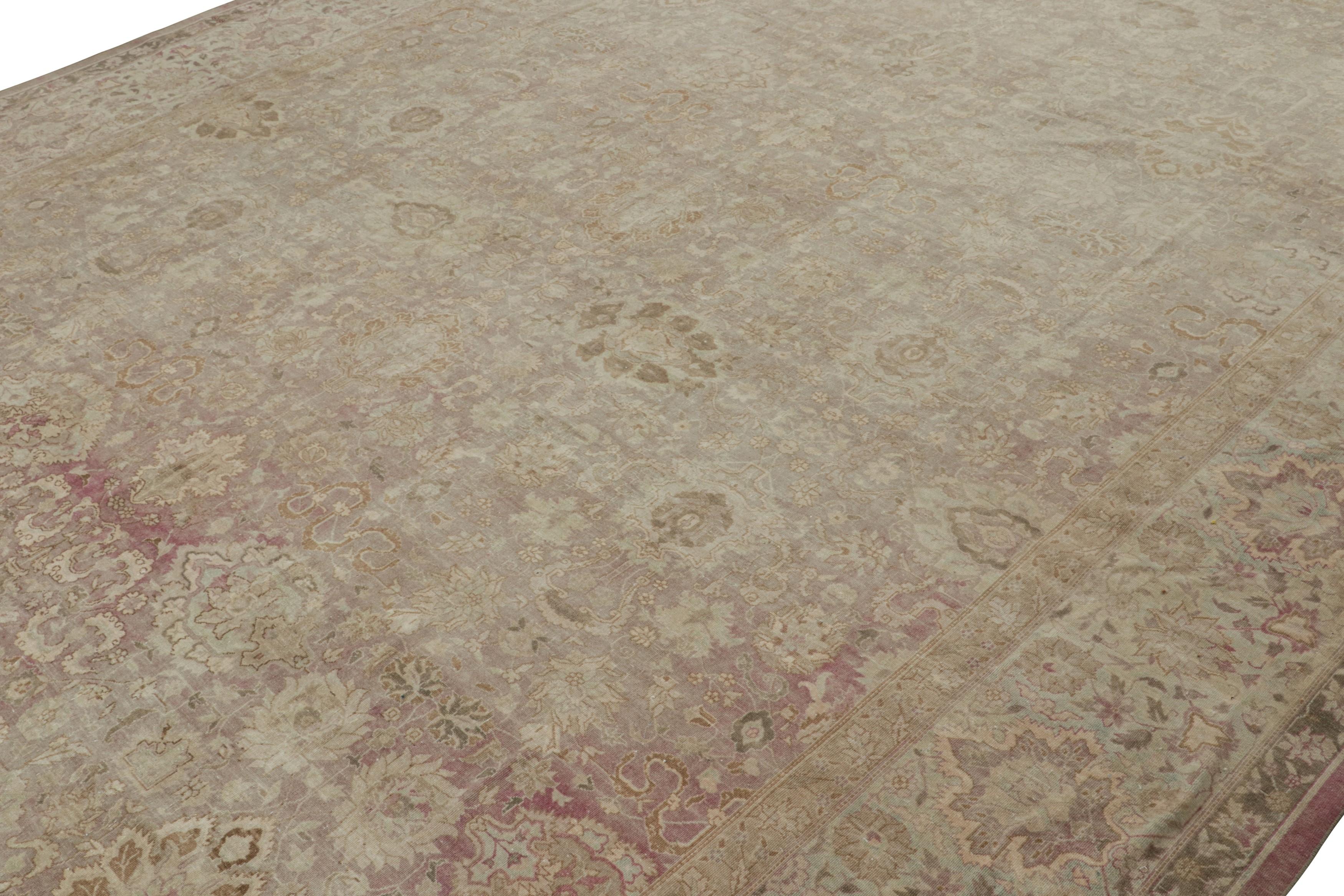 Hand-Knotted Antique Larestan Rug in Beige/Brown, with Floral Patterns, from Rug & Kilim For Sale