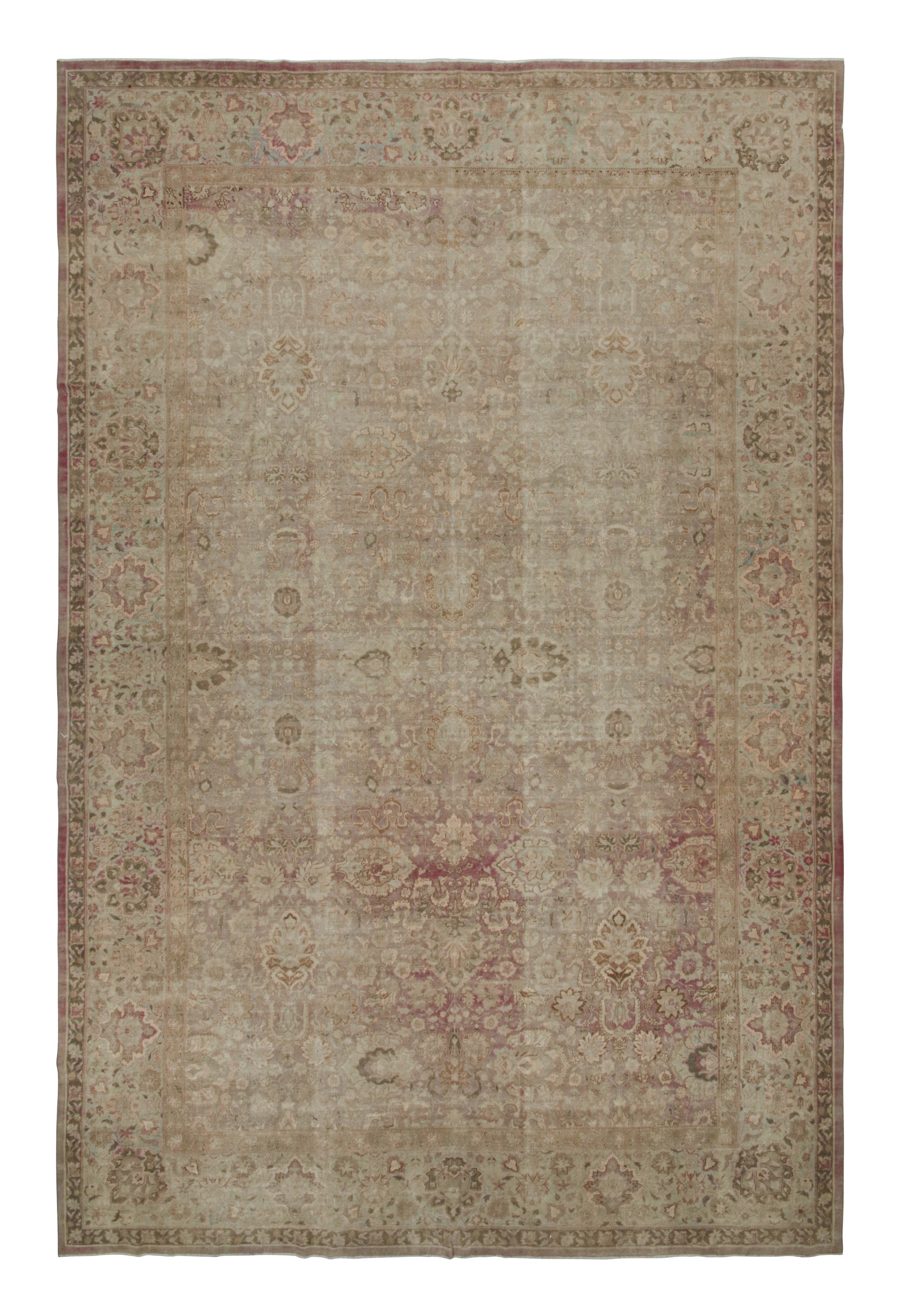 Antiker Larestan-Teppich in Brown/Beige, mit Blumenmustern, von Rug & Kilim
