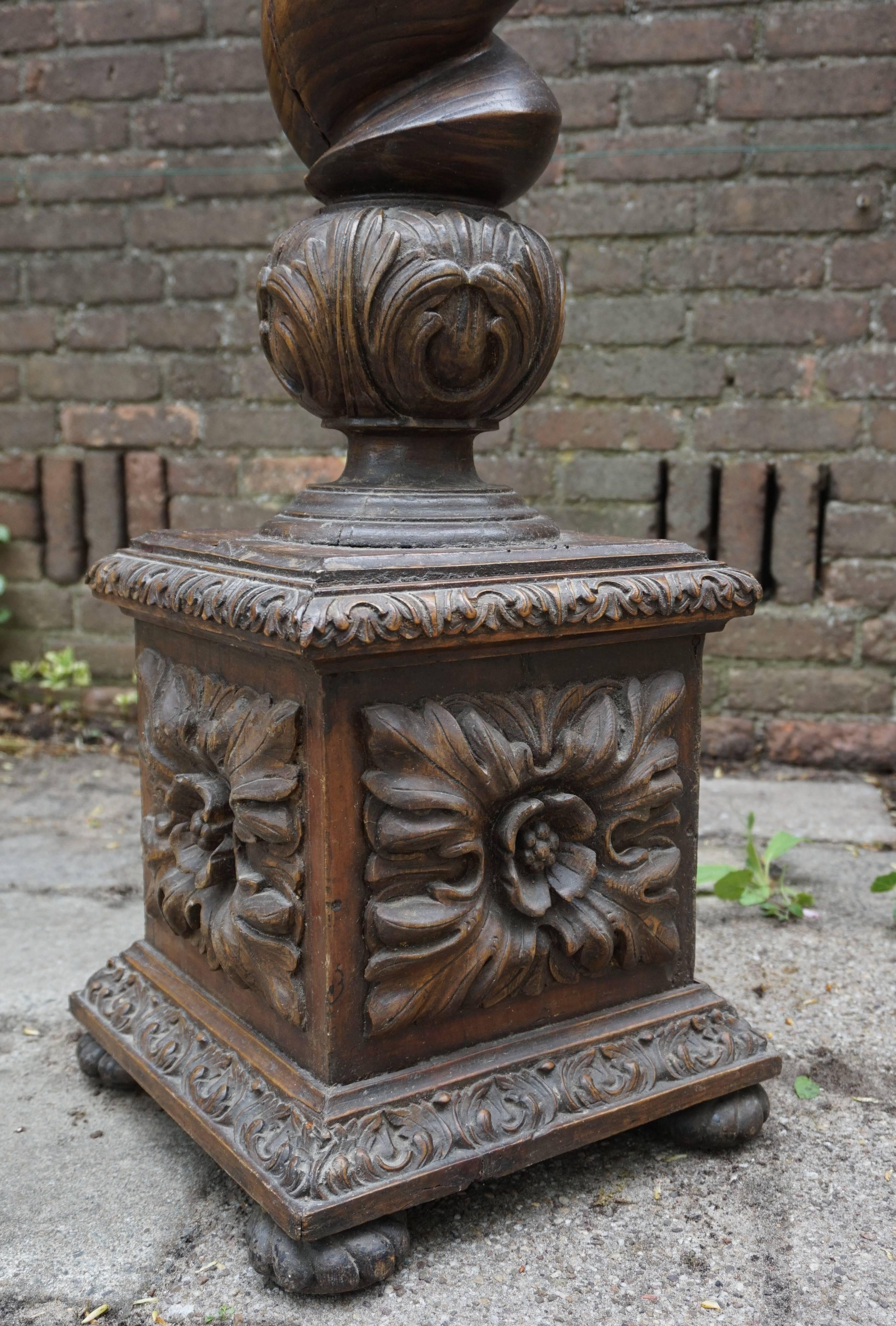 Antique Large & Hand-Carved Mid-19th Century Baroque Pedestal / Sculpture Stand 9
