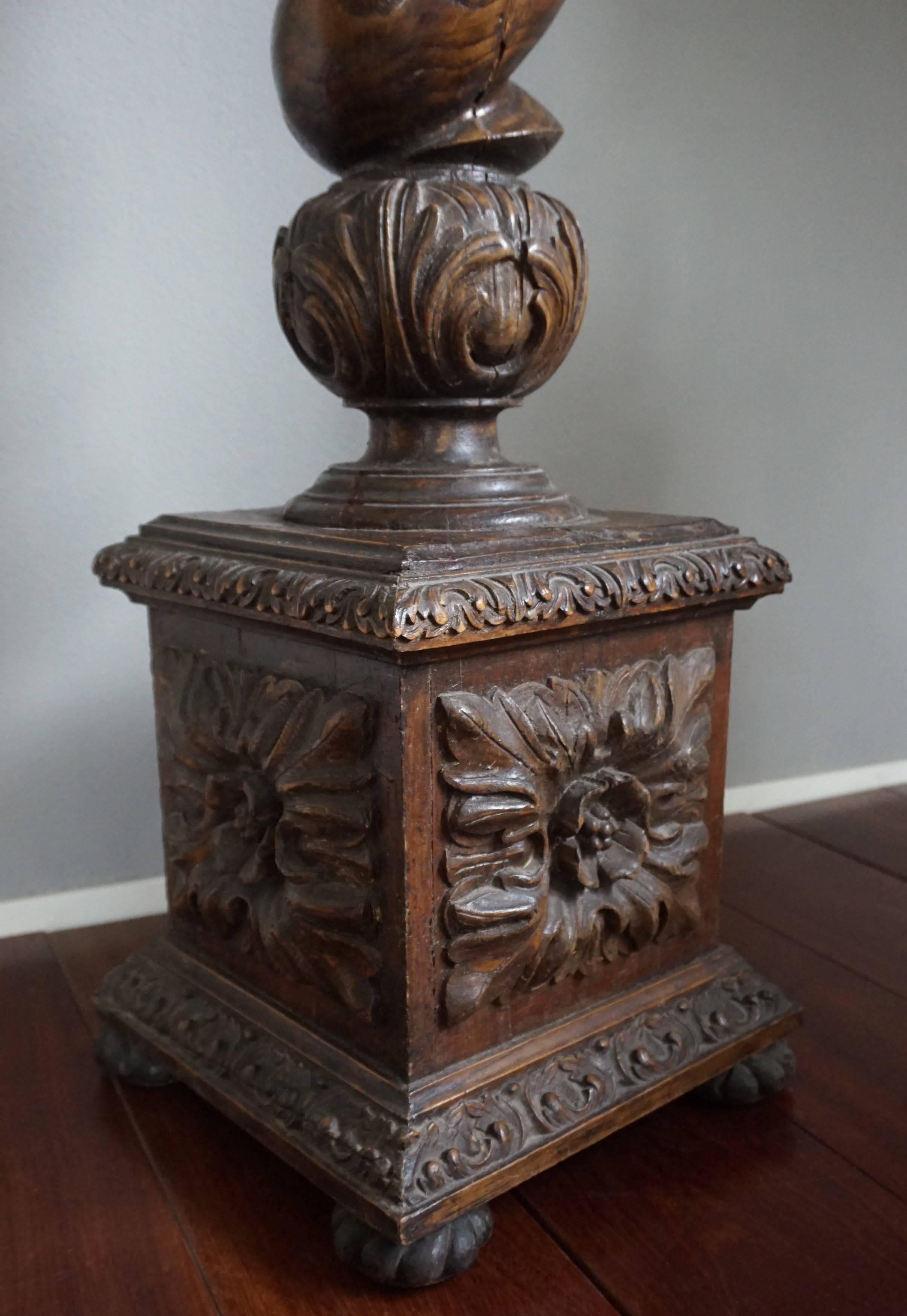 European Antique Large & Hand-Carved Mid-19th Century Baroque Pedestal / Sculpture Stand