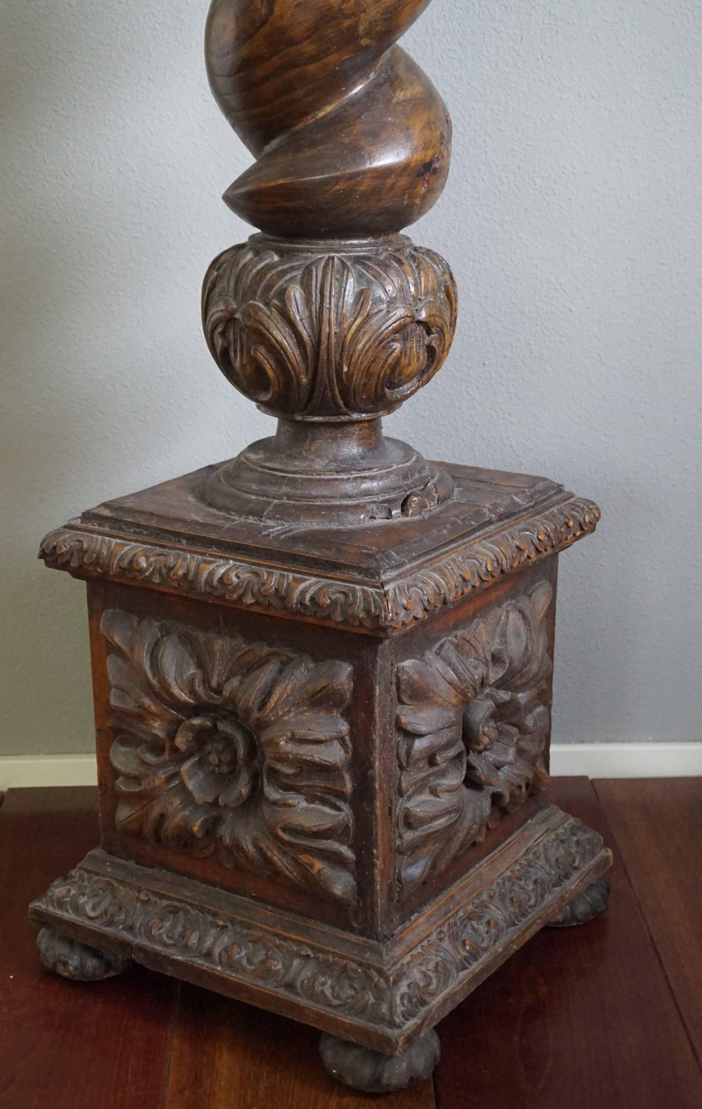 Wood Antique Large & Hand-Carved Mid-19th Century Baroque Pedestal / Sculpture Stand