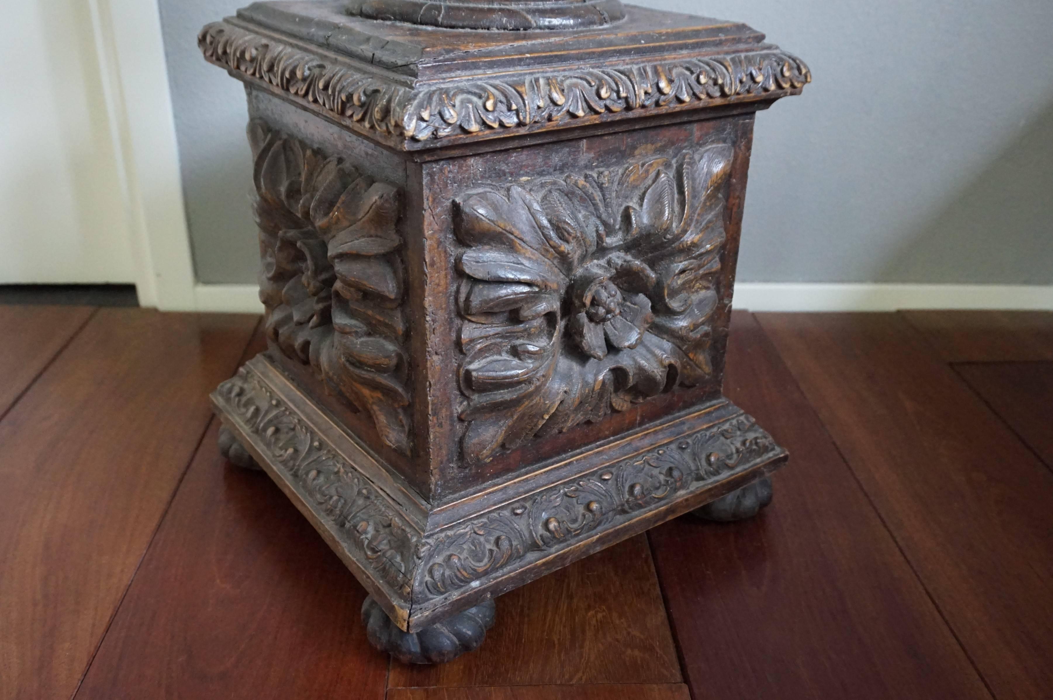 Antique Large & Hand-Carved Mid-19th Century Baroque Pedestal / Sculpture Stand 1