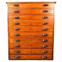 Antique Large 10 Drawer Pine Map File Flat File Cabinet