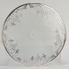Antique Large 10-Inch Silver Overlay & Glass Floral Wine Coaster or Table Trivet