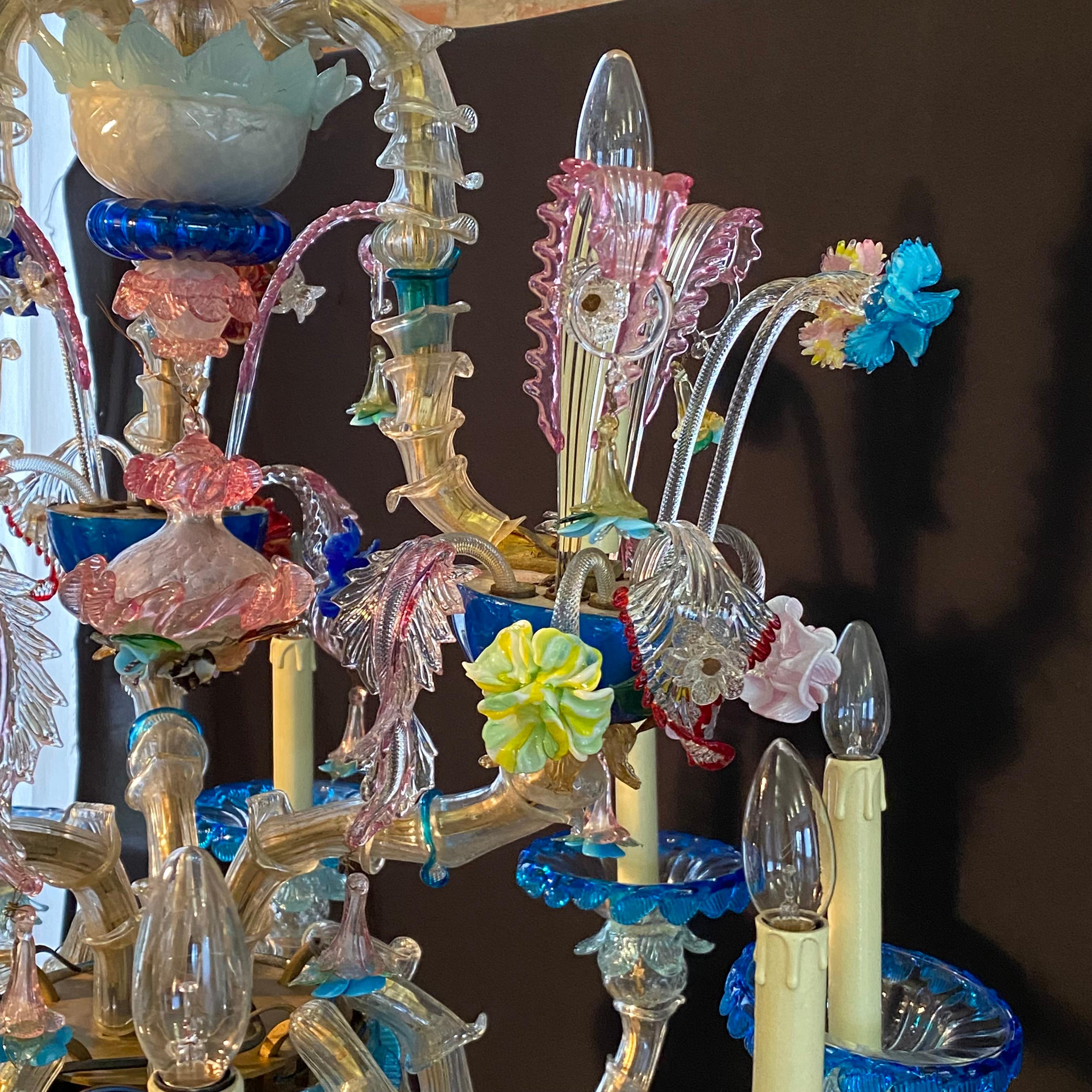 Antigua araña grande de 12 brazos de Murano Rezzonico Floral, Italia Principios de 1900 en venta 2