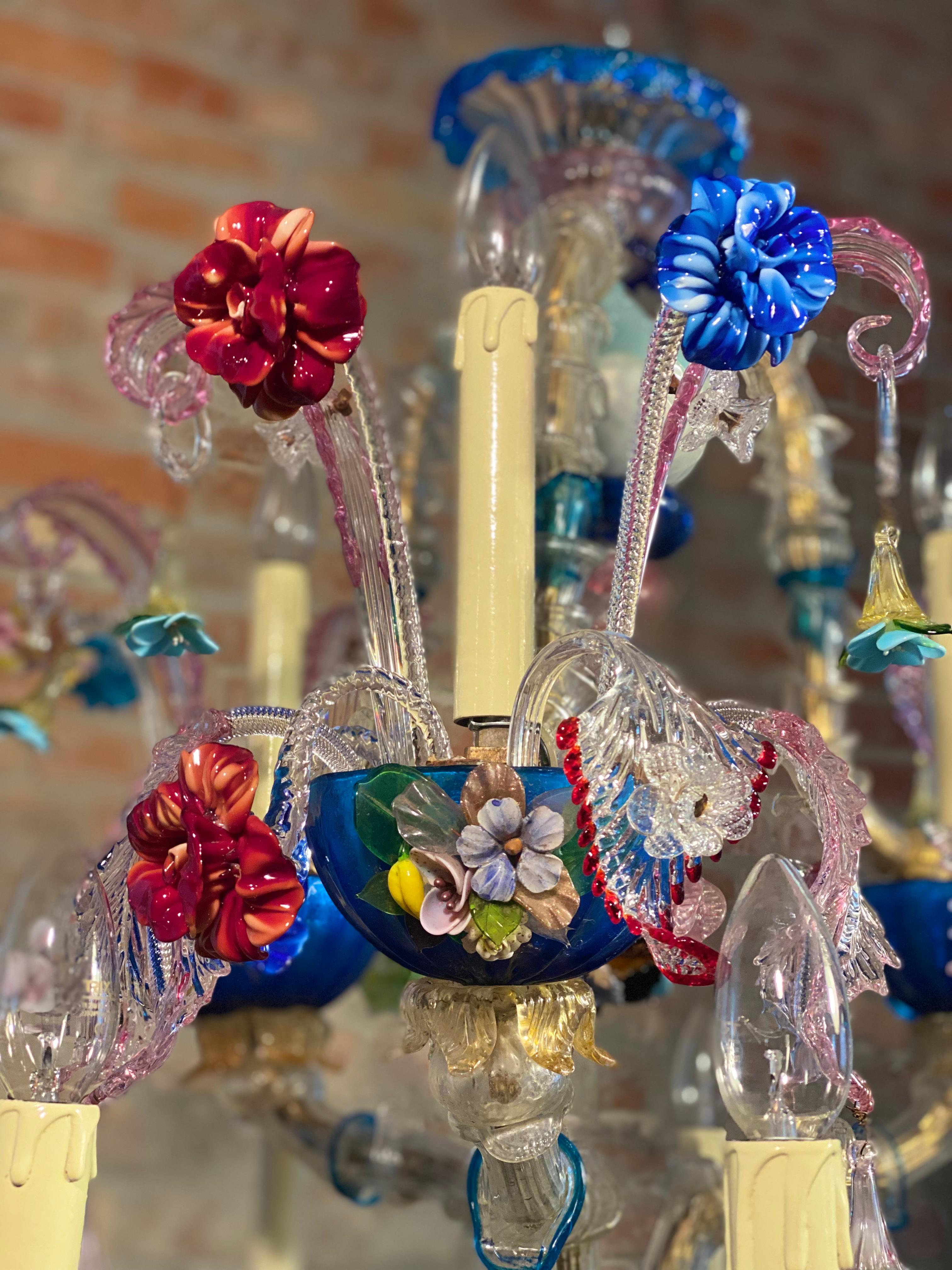 Antigua araña grande de 12 brazos de Murano Rezzonico Floral, Italia Principios de 1900 en venta 3