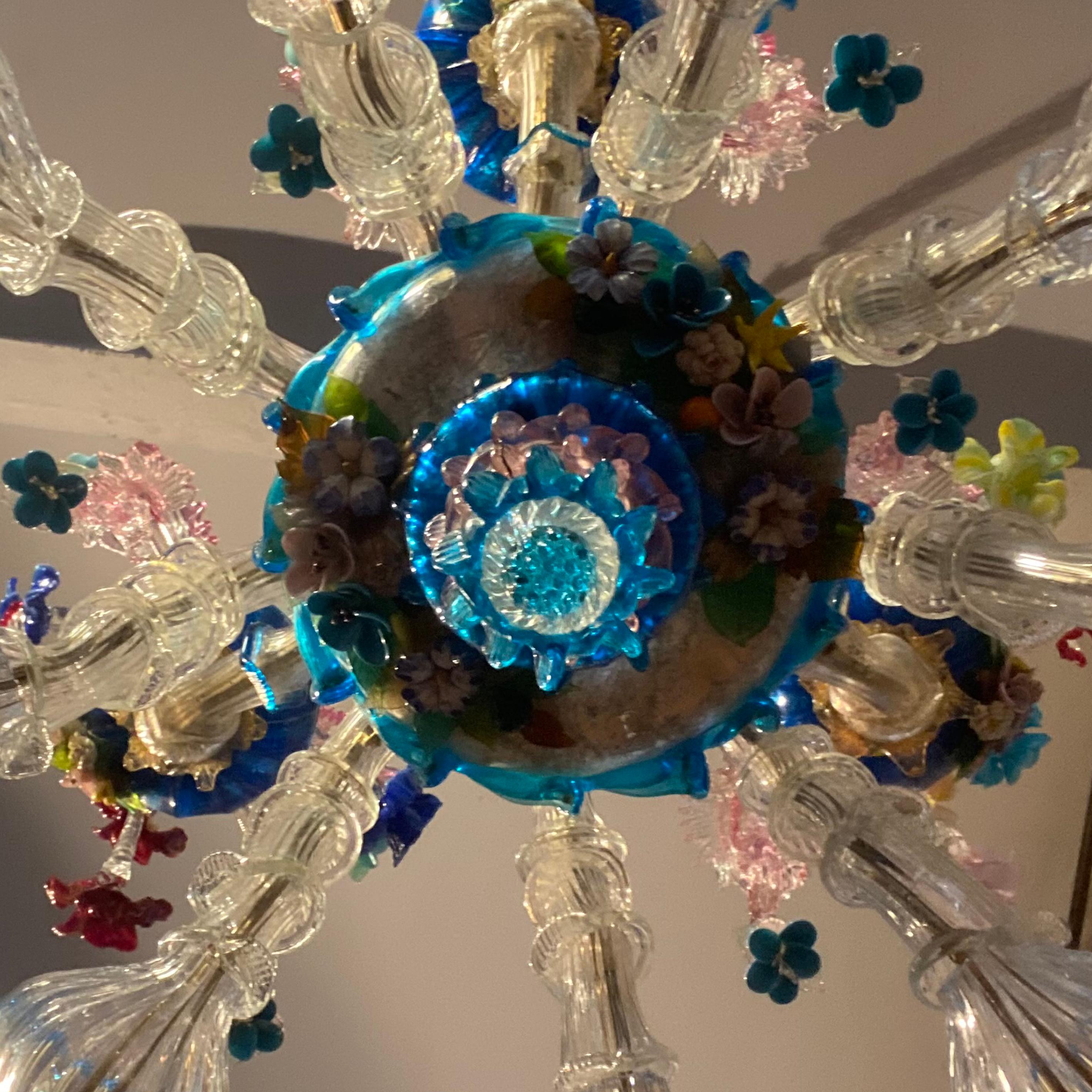 Antigua araña grande de 12 brazos de Murano Rezzonico Floral, Italia Principios de 1900 en venta 4