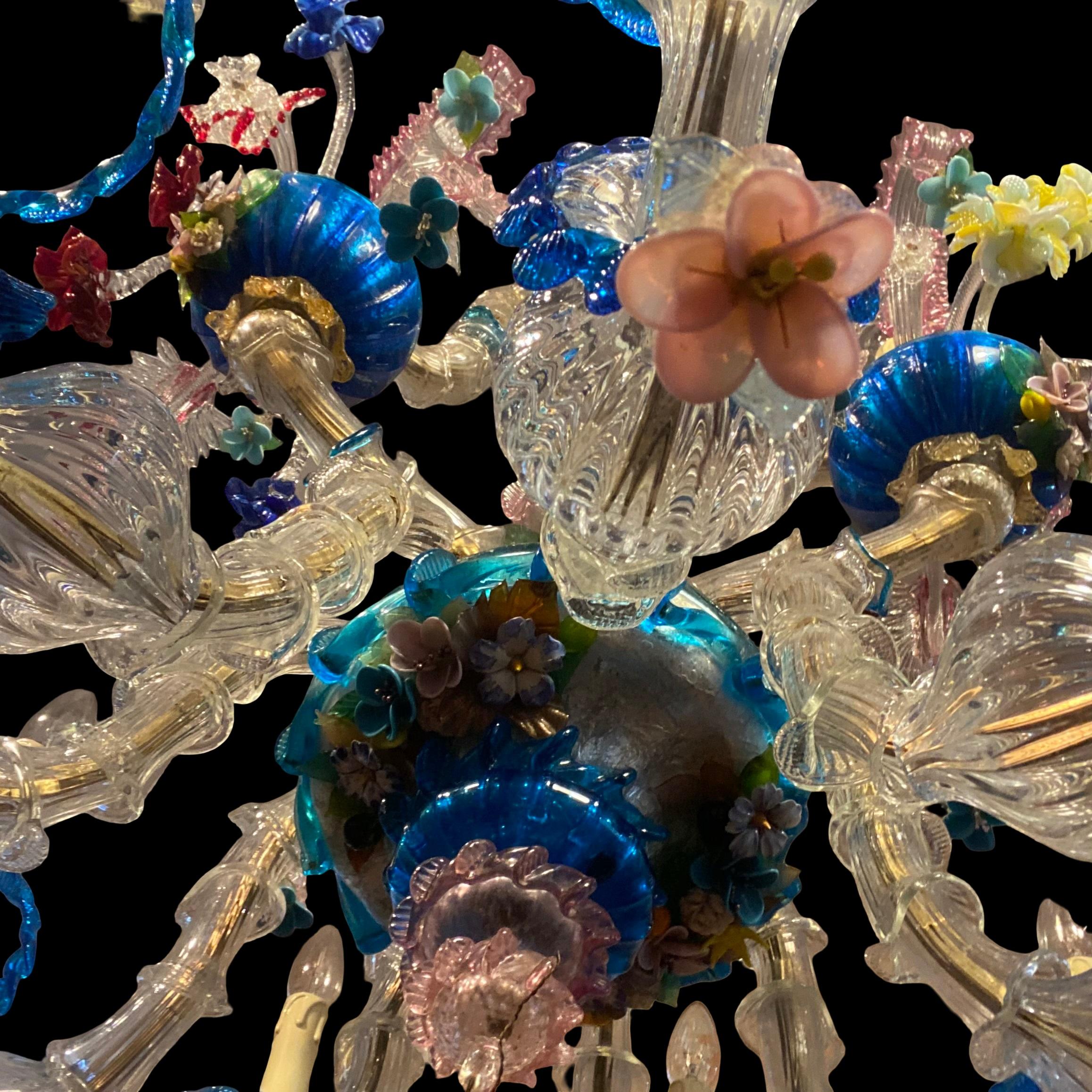 Antigua araña grande de 12 brazos de Murano Rezzonico Floral, Italia Principios de 1900 en venta 5