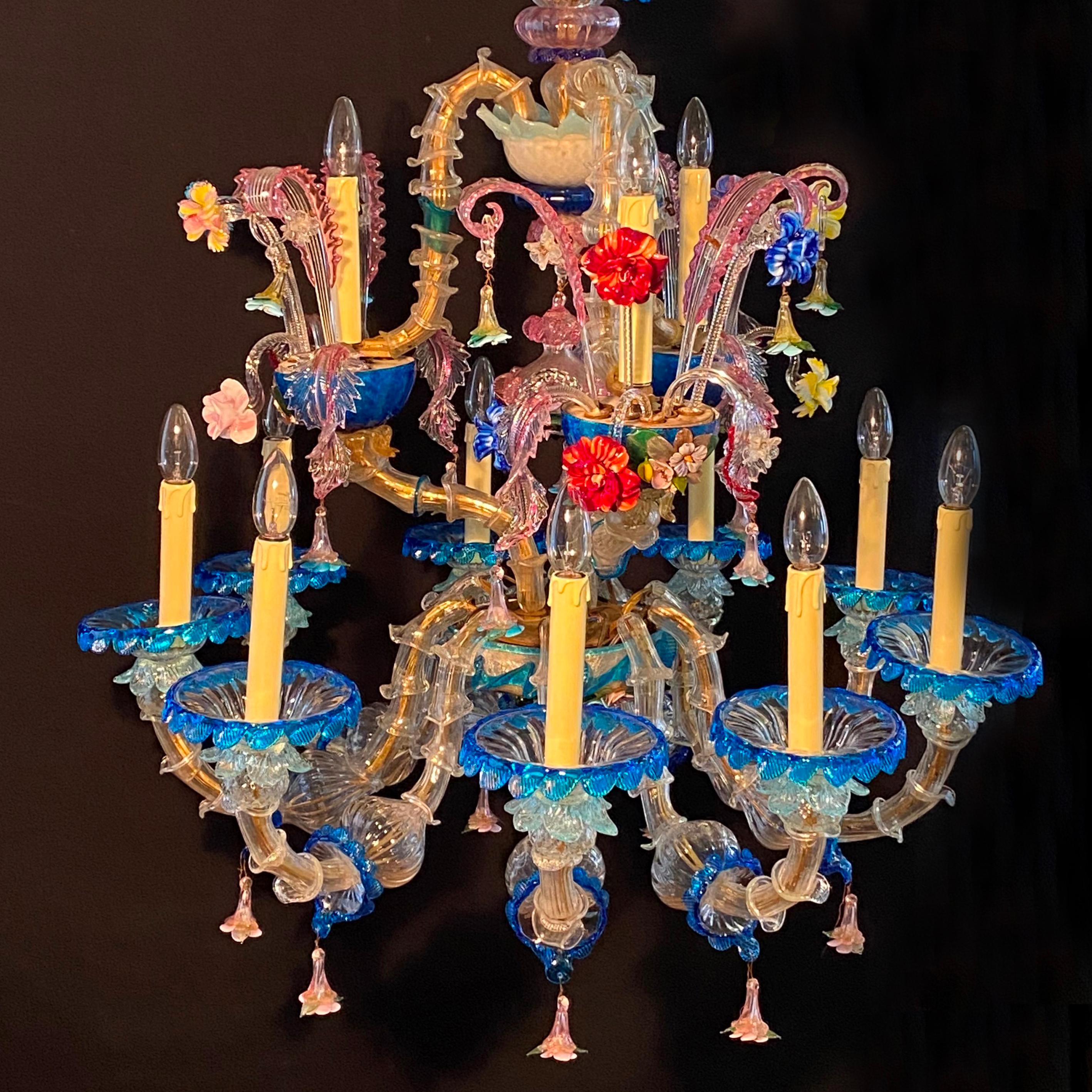 Antigua araña grande de 12 brazos de Murano Rezzonico Floral, Italia Principios de 1900 en venta 8