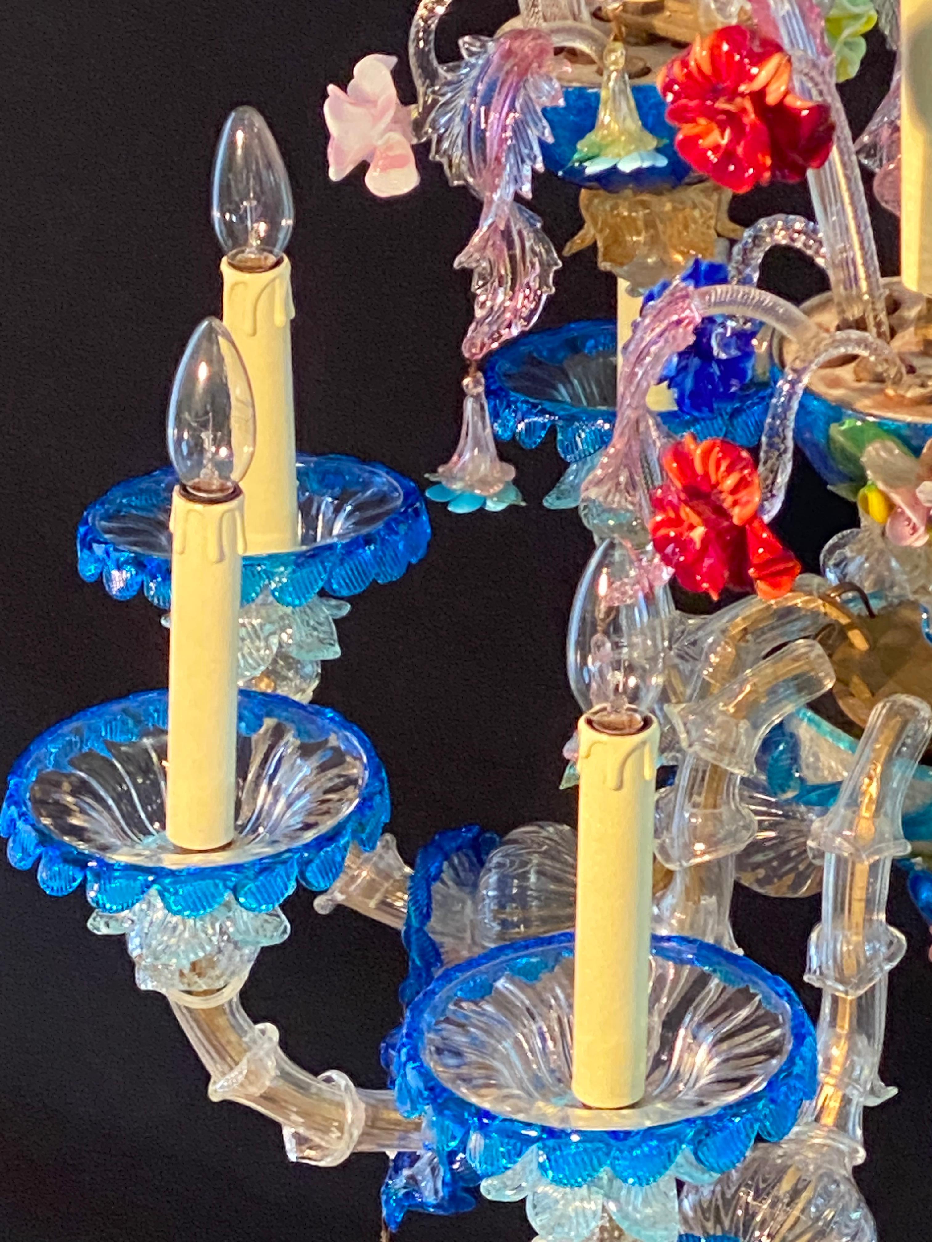 Antigua araña grande de 12 brazos de Murano Rezzonico Floral, Italia Principios de 1900 Italiano en venta