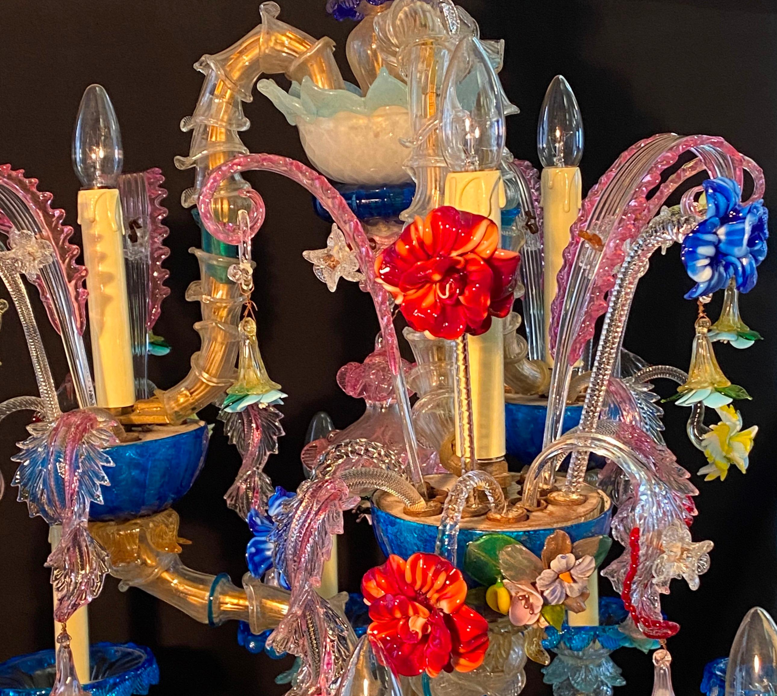 Antigua araña grande de 12 brazos de Murano Rezzonico Floral, Italia Principios de 1900 en Bueno estado para la venta en Trieste, IT