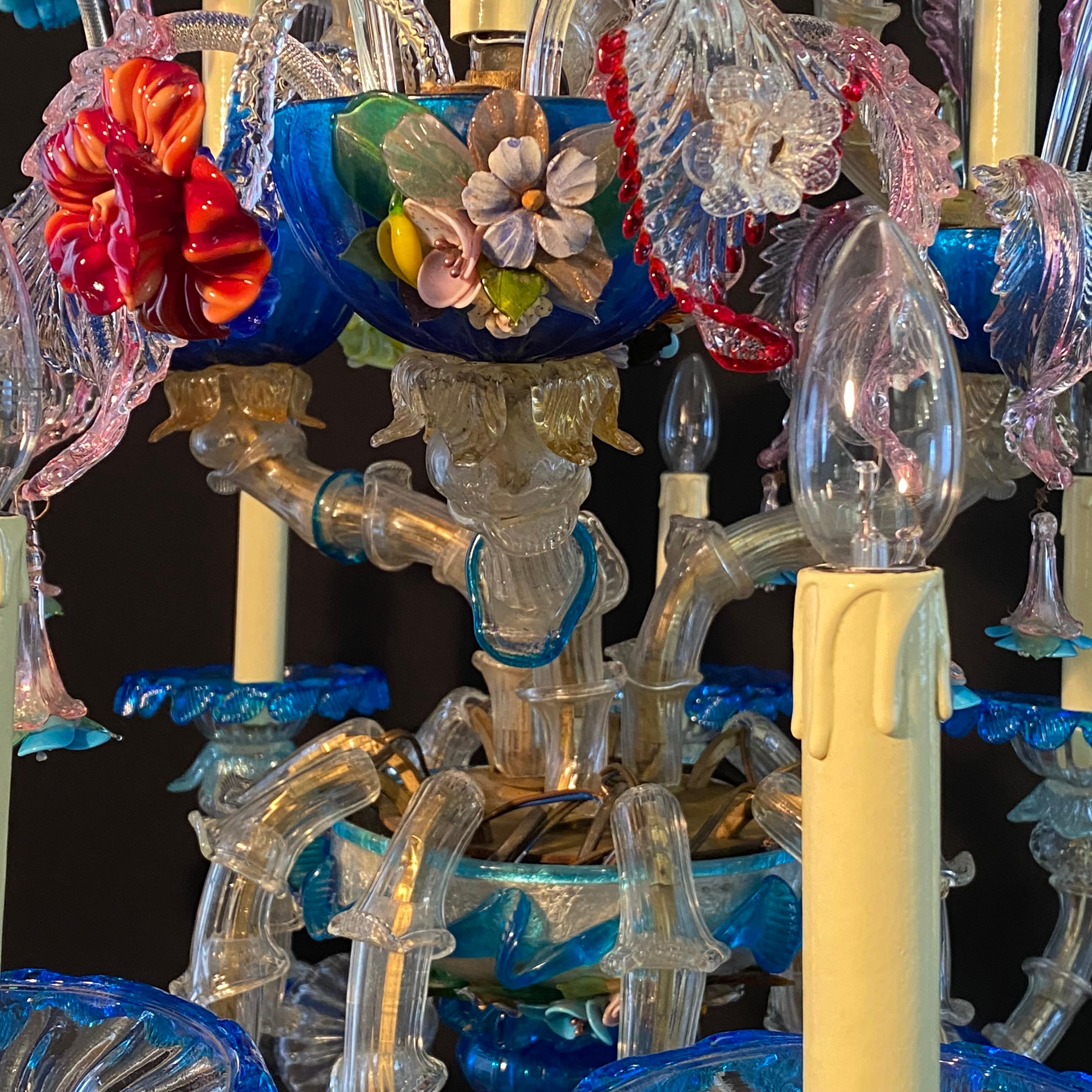 Antigua araña grande de 12 brazos de Murano Rezzonico Floral, Italia Principios de 1900 en venta 1