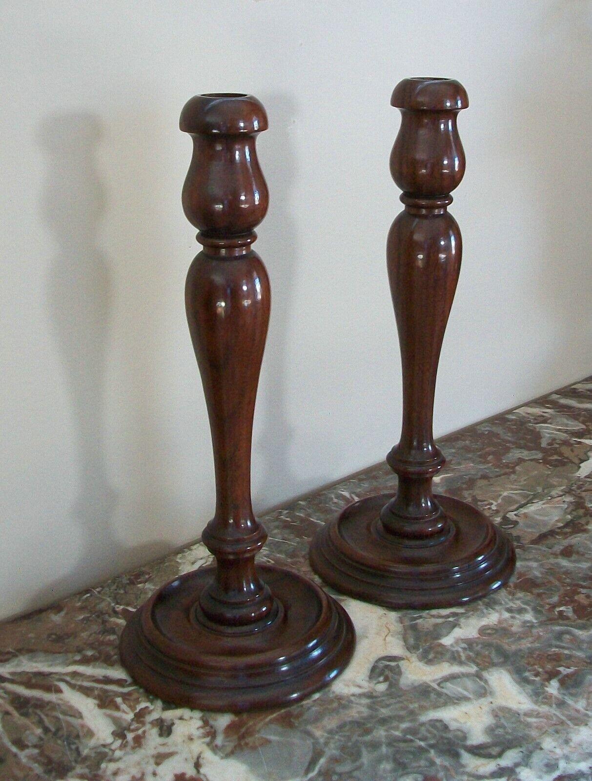 American Antique Large Pair of Hardwood Candlesticks - Rich Patina - U.S.A., C.1900 For Sale