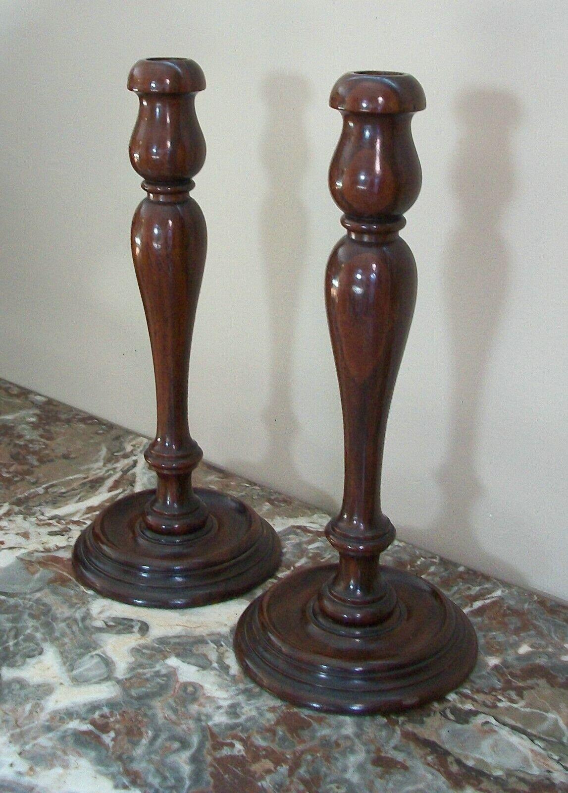 Hand-Carved Antique Large Pair of Hardwood Candlesticks - Rich Patina - U.S.A., C.1900 For Sale