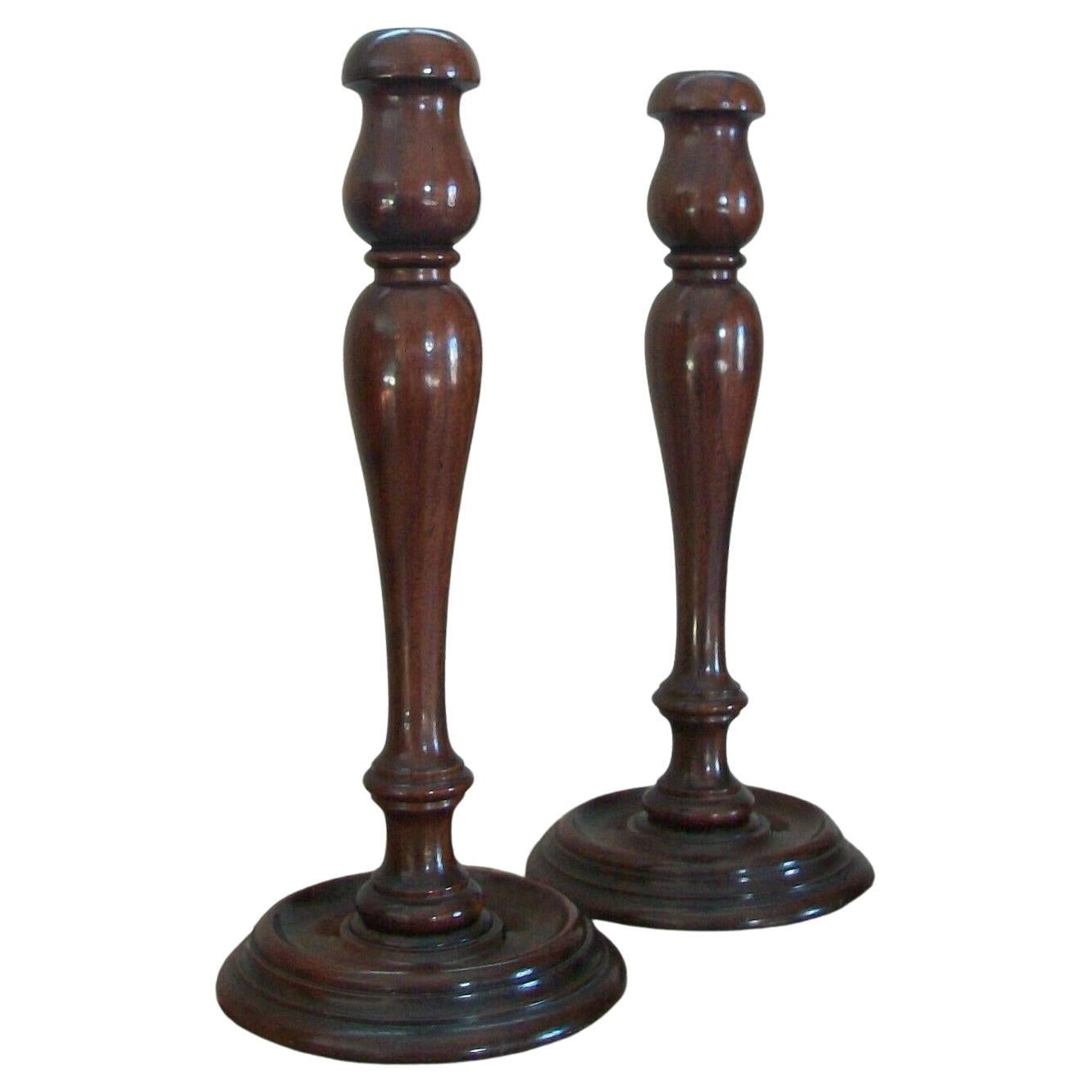 Antique Large Pair of Hardwood Candlesticks - Rich Patina - U.S.A., C.1900 For Sale