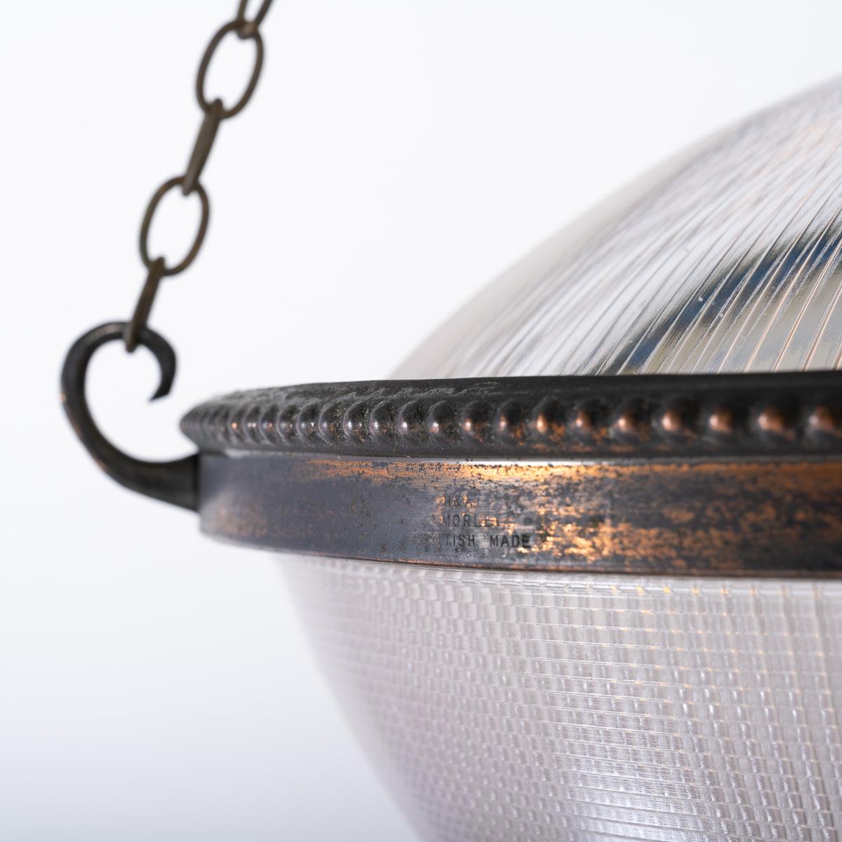 English Antique Large Holophane Stiletto Bowl Pendant Light