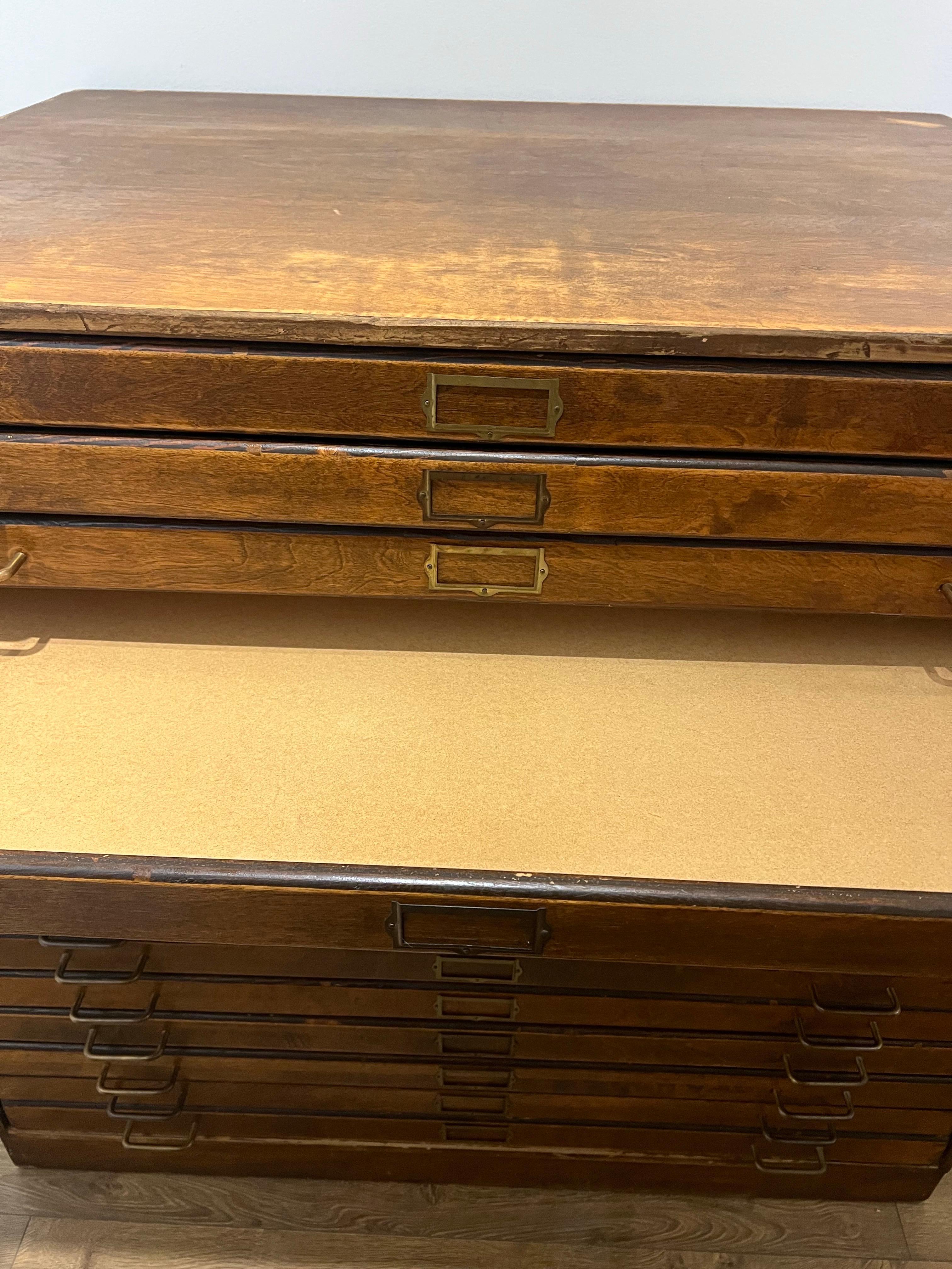 Antiguo Grande 15 Cajón Estaca Mapa Carteles Pecho Dibujo Archivo Nogal Armario en venta 2
