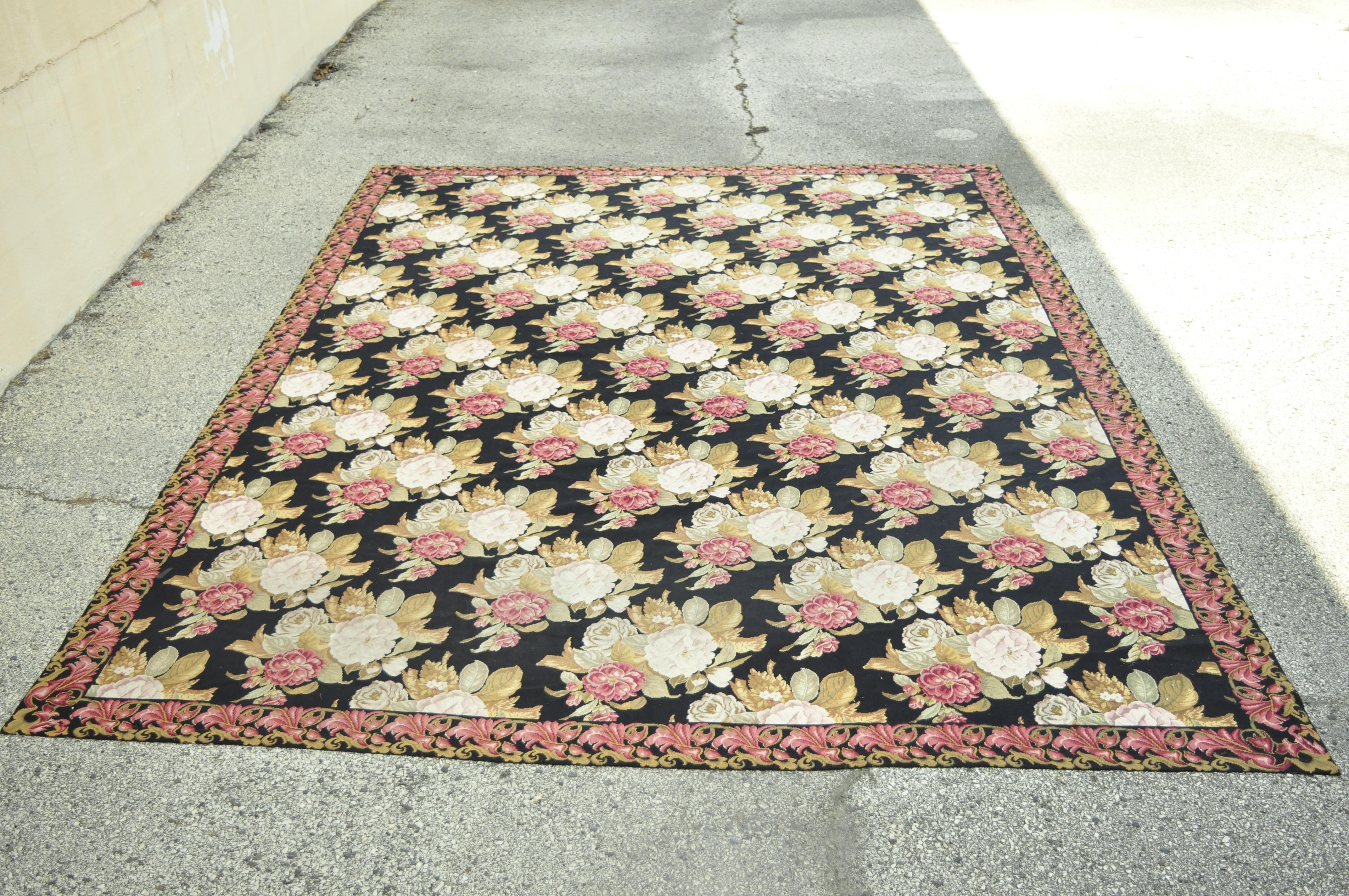 Antique Large American Art Nouveau Floral Hand Hooked Wool Rug Carpet Carpet 4
