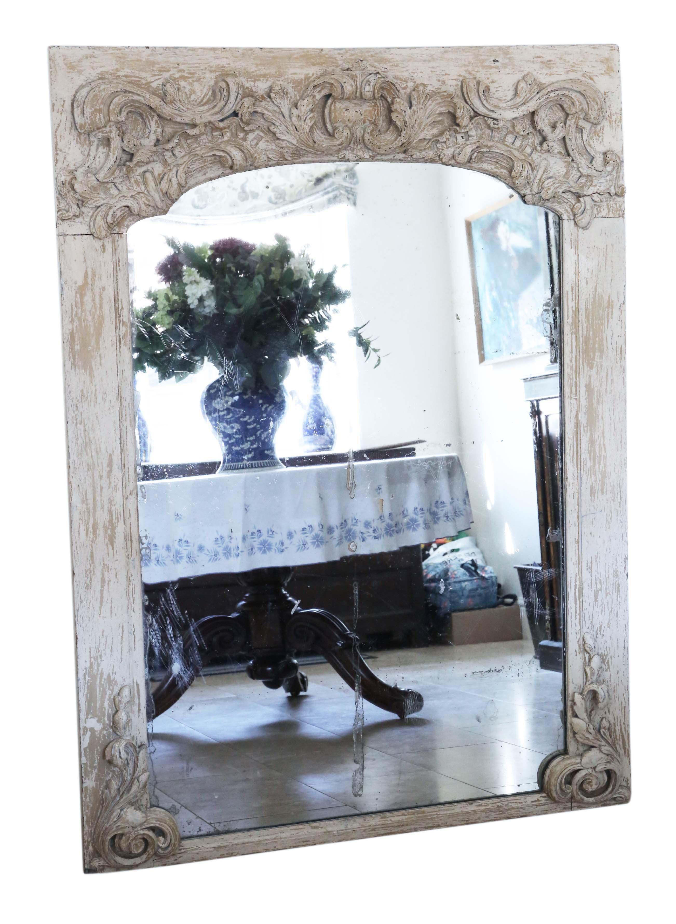 Antique large 18/19th century C1800 large quality painted chateau overmantle or wall mirror. Very old oak frame and mirrored glass.

An impressive find, that would look amazing in the right location. No loose joints or woodworm.

Original