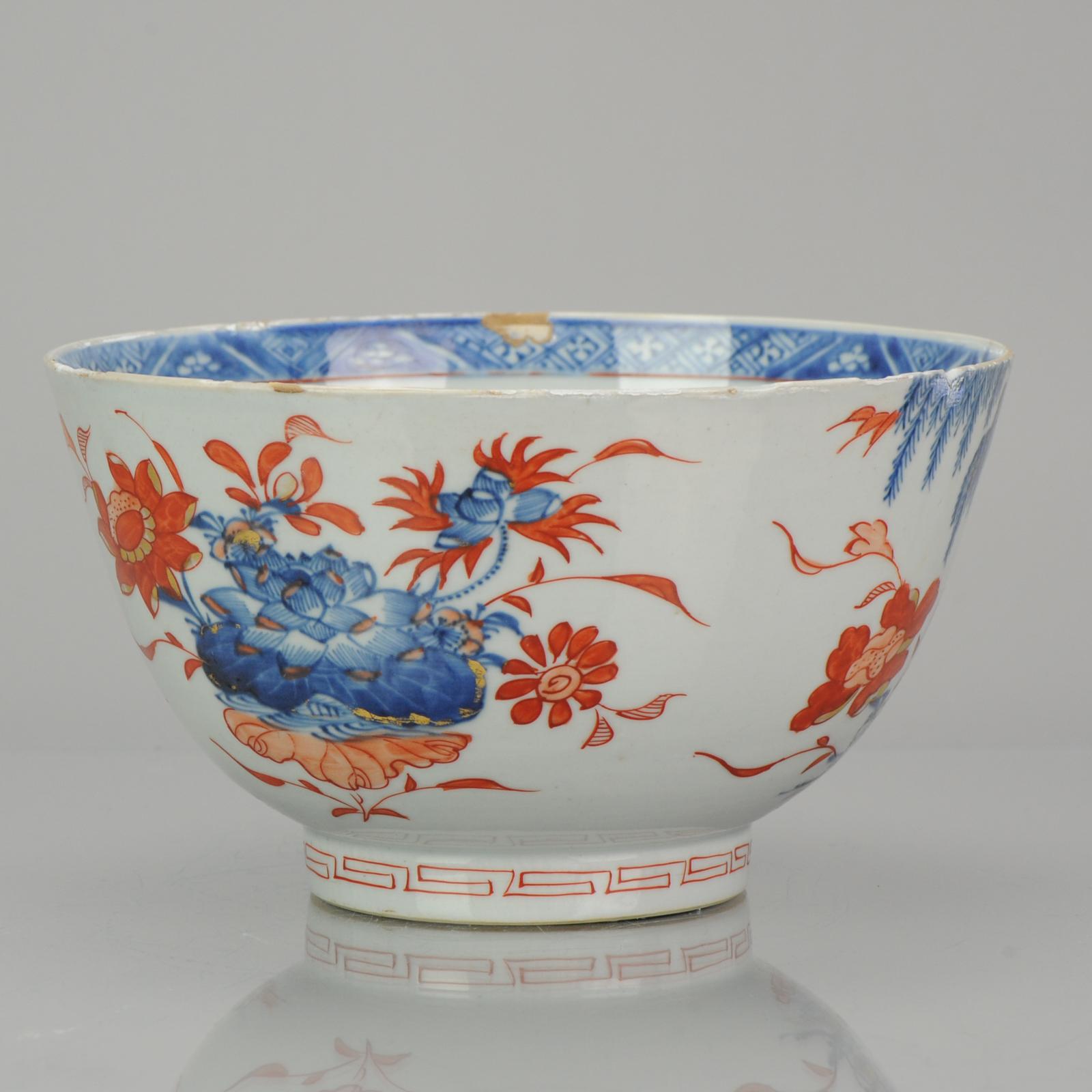 Antique Large 18th Century Chinese Imari Porcelain Kangxi Bowl, Top Quality 6