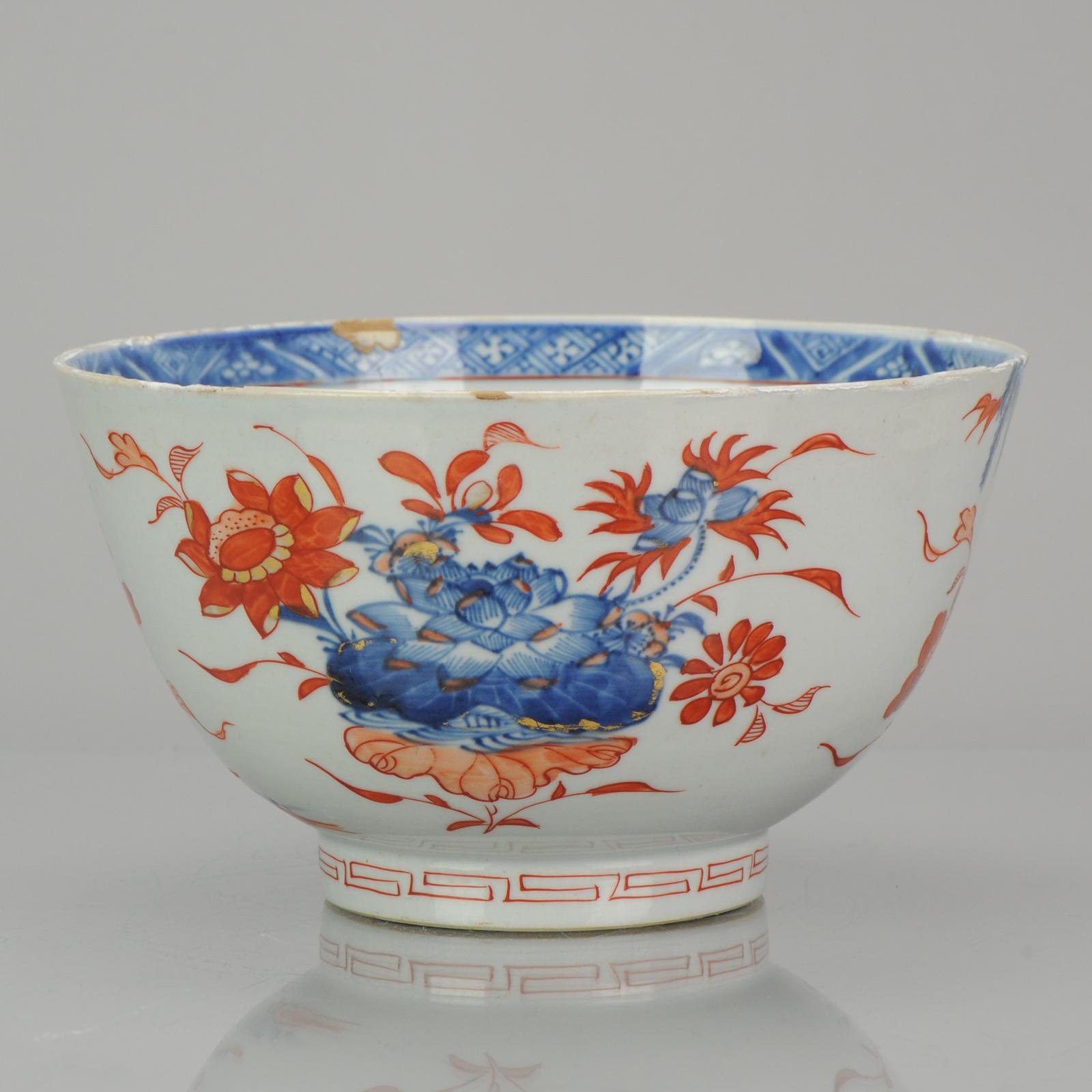 18th Century and Earlier Antique Large 18th Century Chinese Imari Porcelain Kangxi Bowl, Top Quality