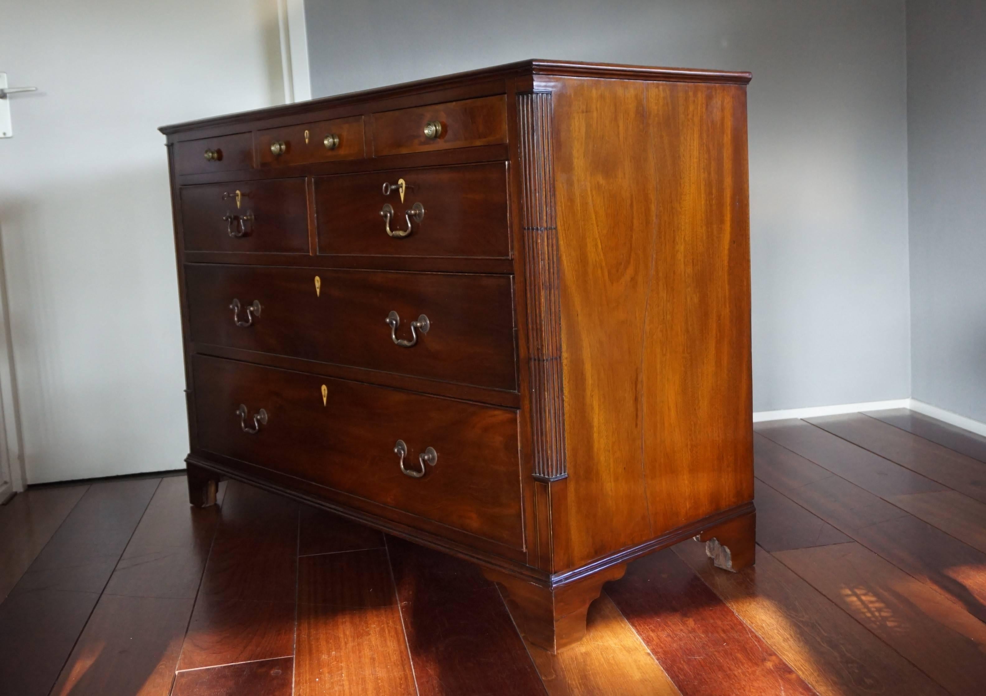 Antique & Large 18th Century Georgian Inlaid Commode / Chest of Drawers w Brass 3