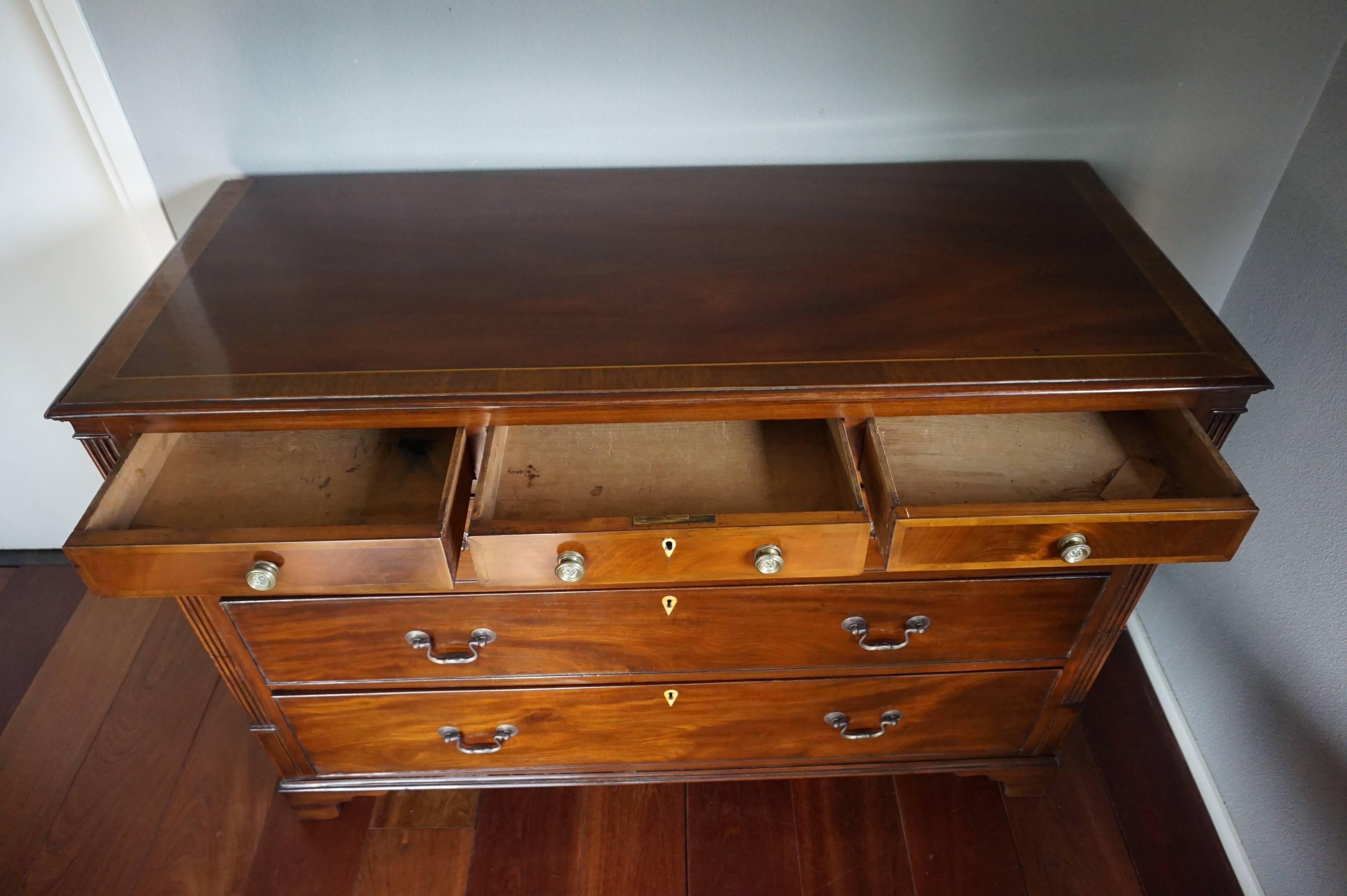 Antique & Large 18th Century Georgian Inlaid Commode / Chest of Drawers w Brass 5