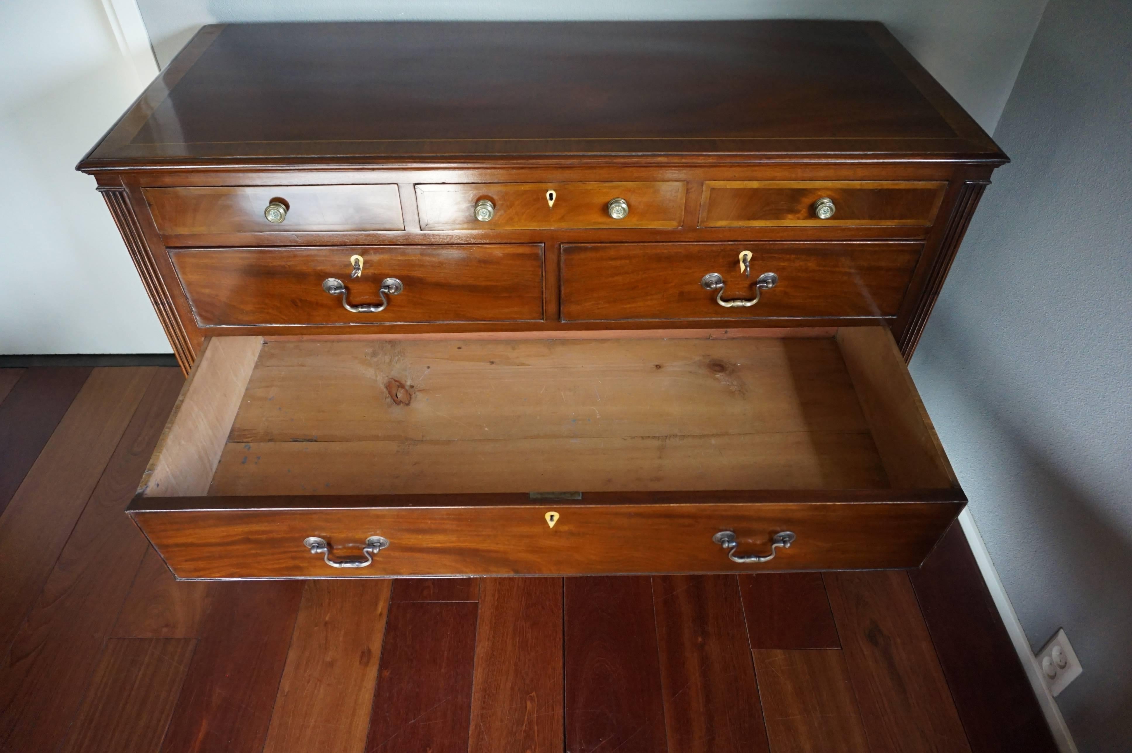 Antique & Large 18th Century Georgian Inlaid Commode / Chest of Drawers w Brass 6