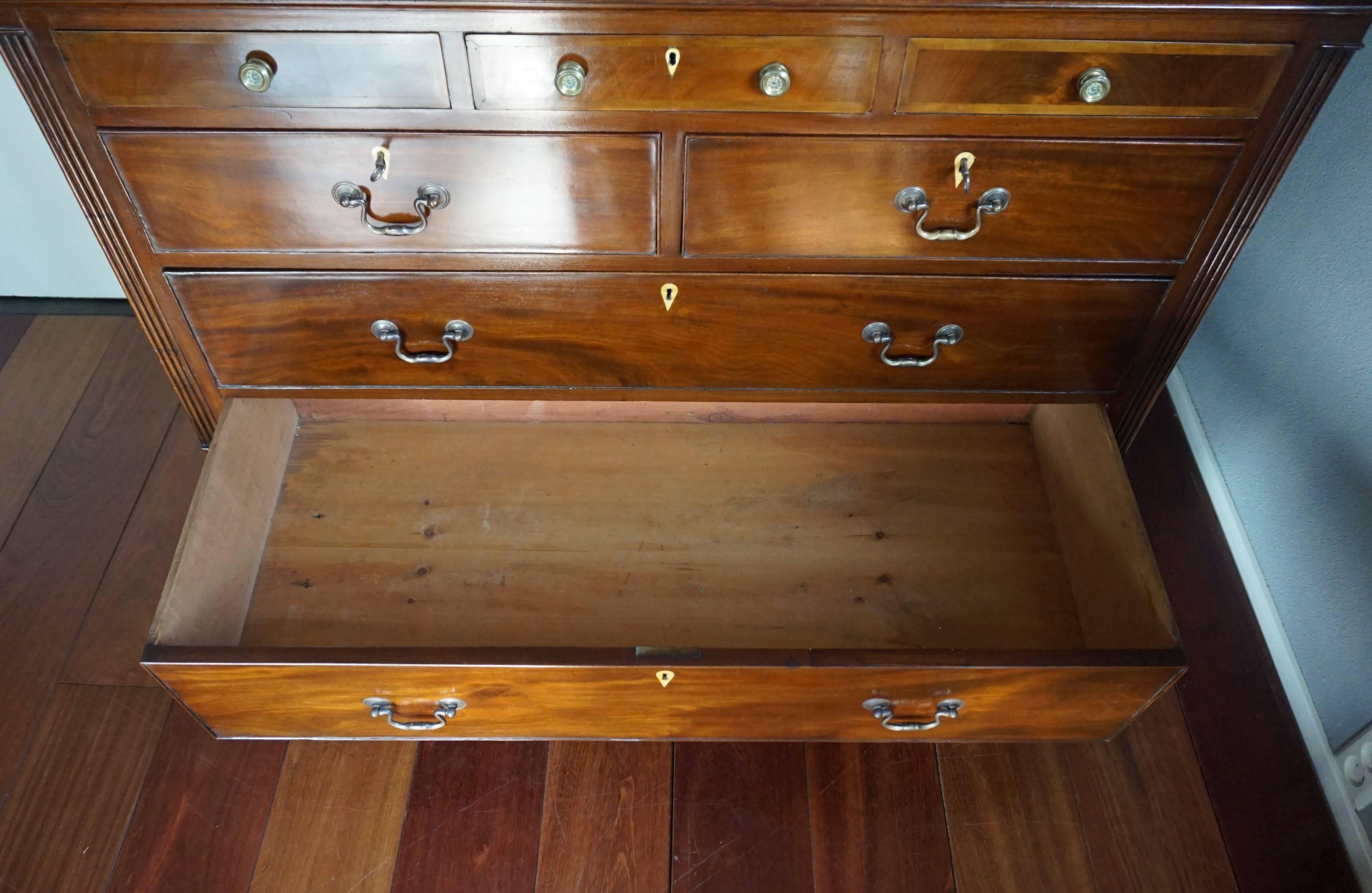 Antique & Large 18th Century Georgian Inlaid Commode / Chest of Drawers w Brass 7