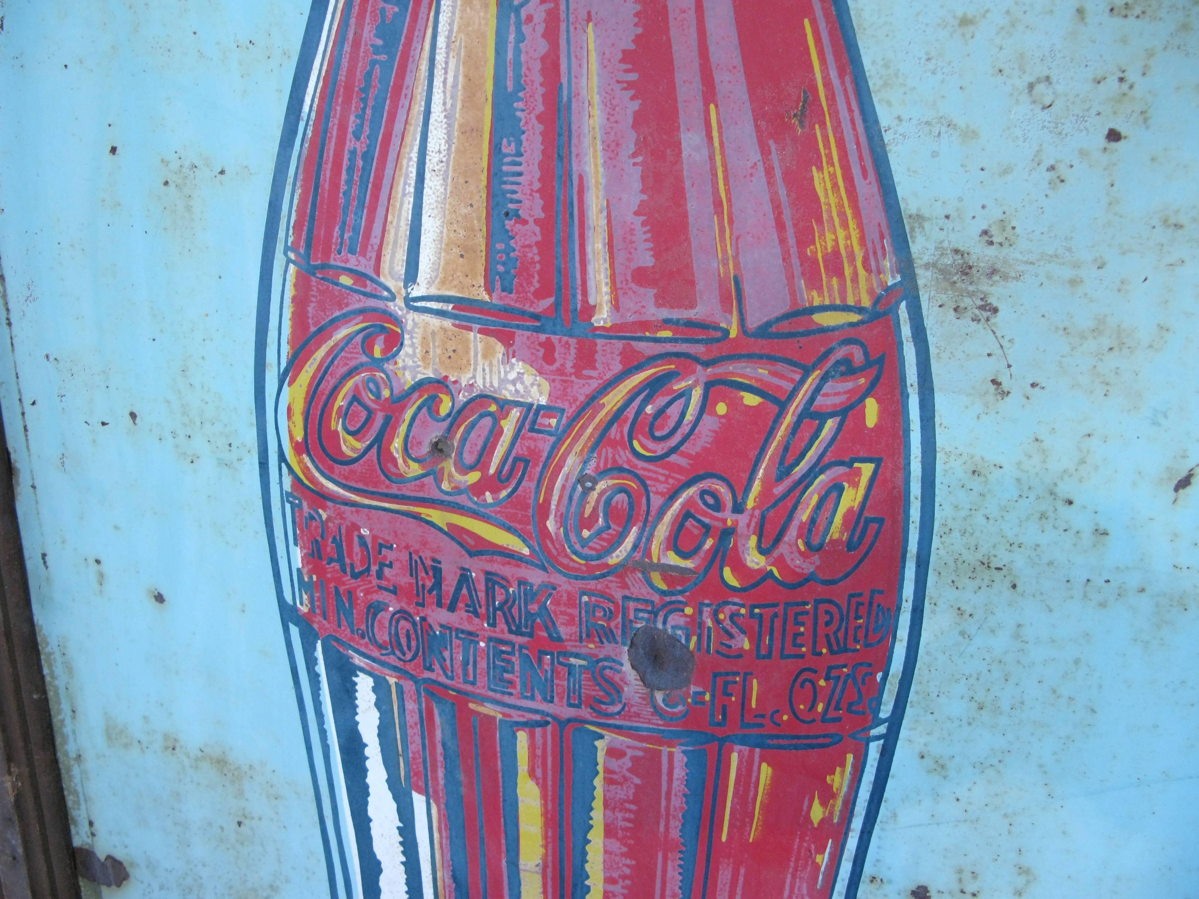 Grande enseigne ancienne de Coca-Cola des années 1940:: peinte à la main:: 