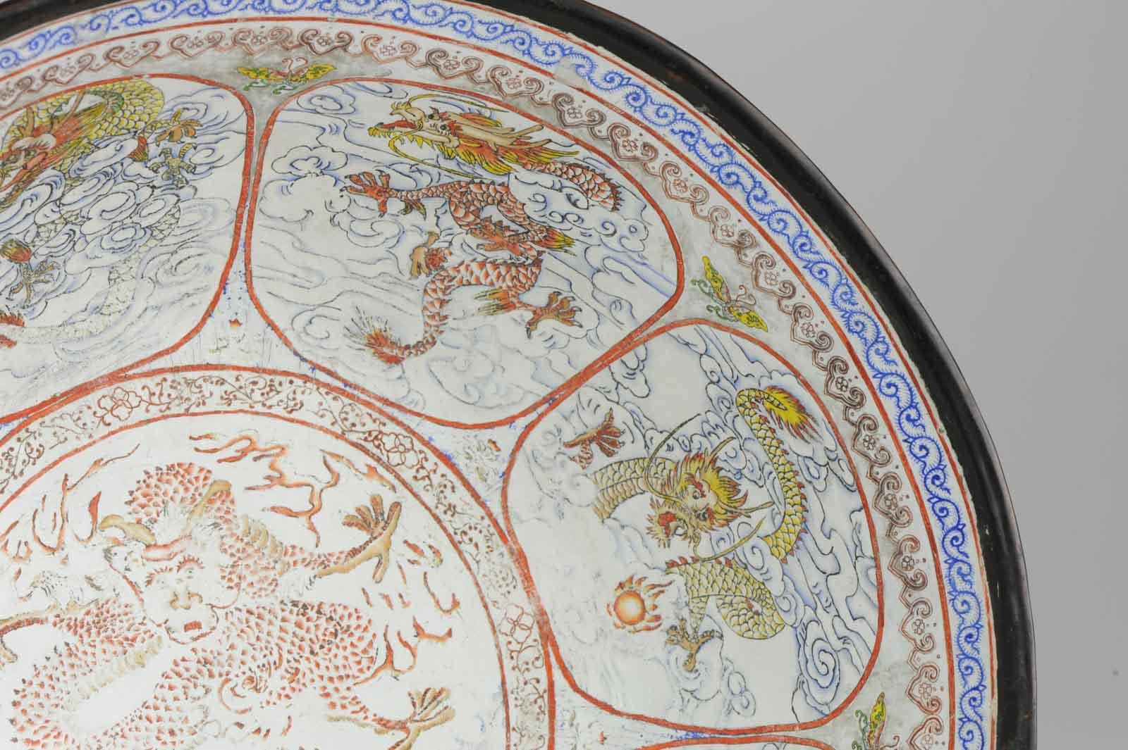 Ancien grand bol cantonéen marqué Kangxi, marqué du palais de Bejing et dragon chinois en vente 1