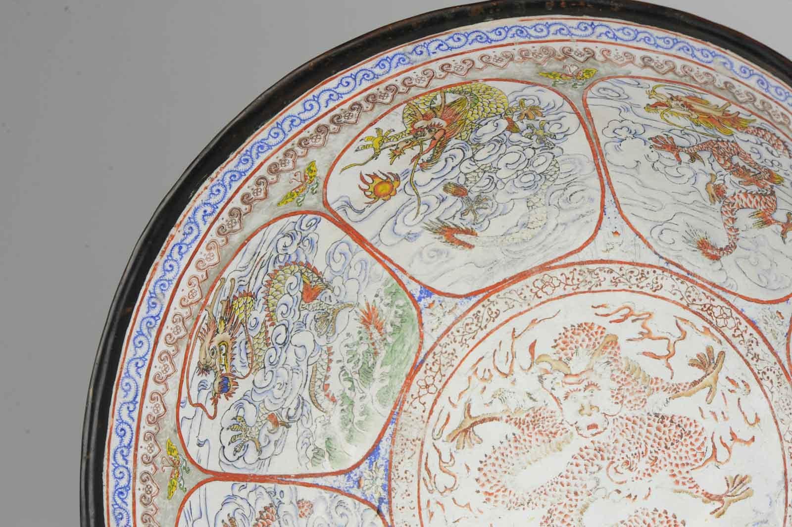 Ancien grand bol cantonéen marqué Kangxi, marqué du palais de Bejing et dragon chinois en vente 2
