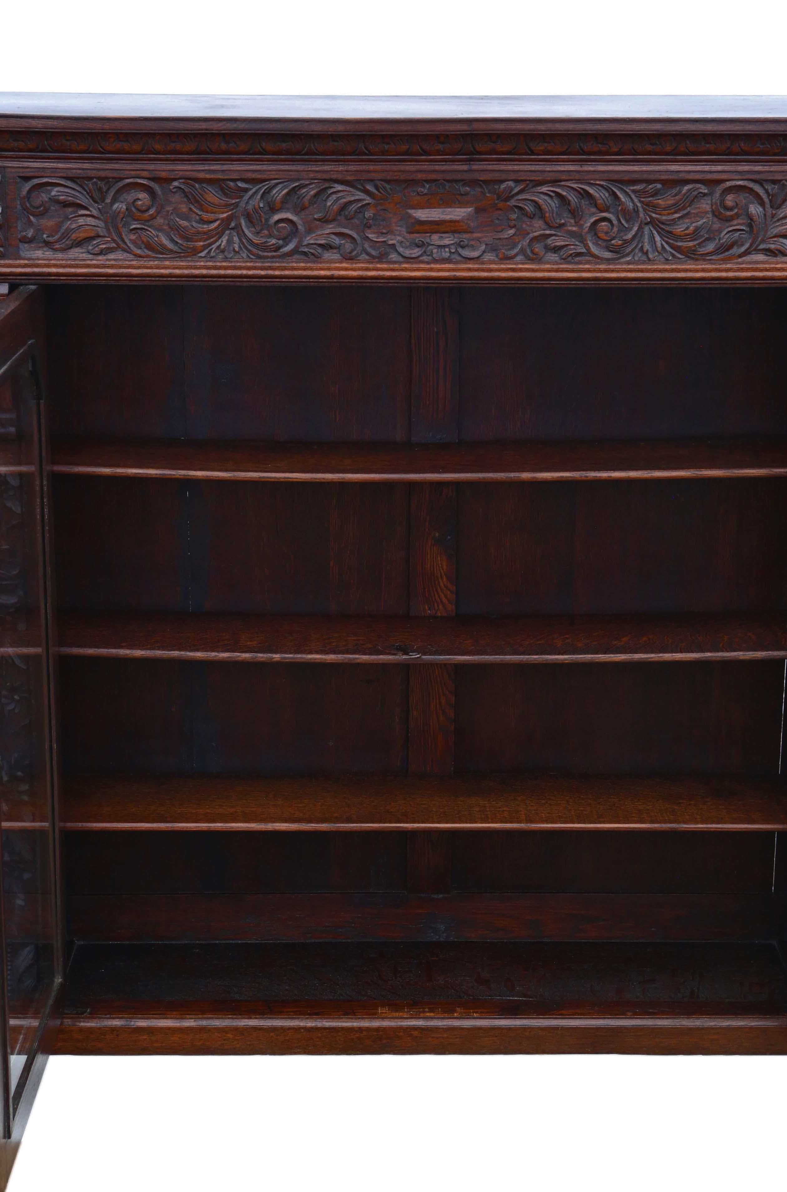 Antique Large 19th Century Carved Oak Glazed Bookcase 1