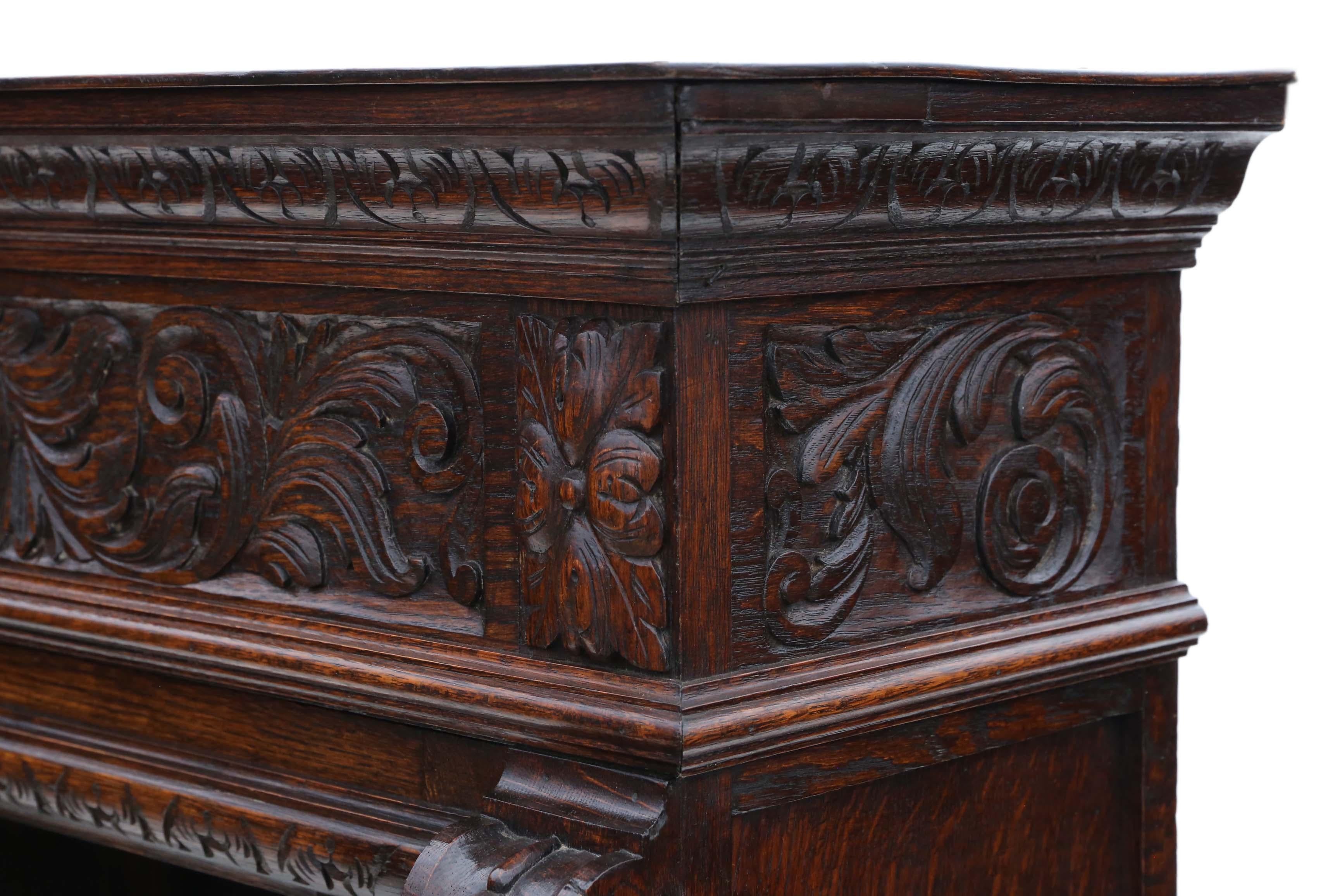 Antique Large 19th Century Carved Oak Glazed Bookcase 2