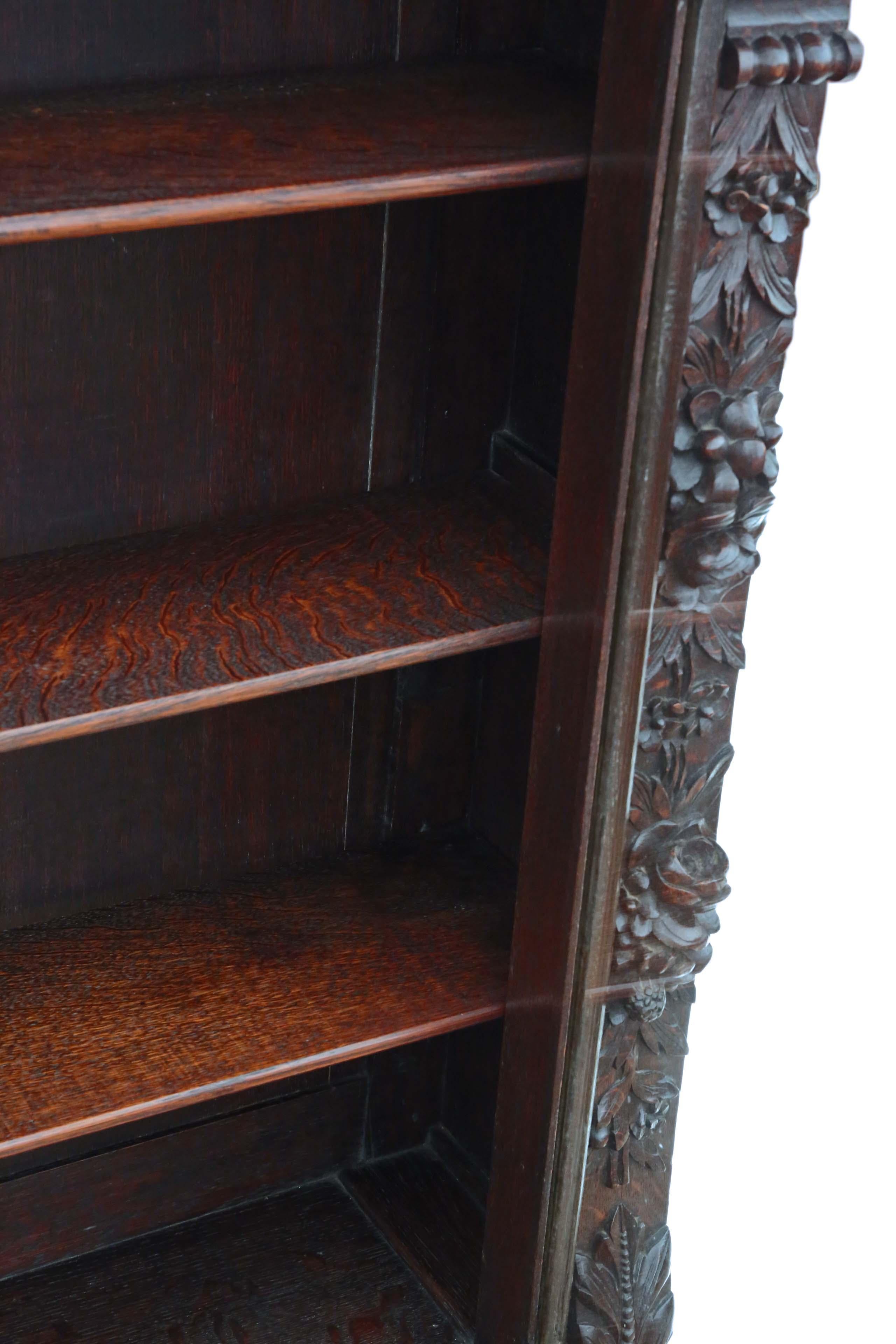 Antique Large 19th Century Carved Oak Glazed Bookcase 3