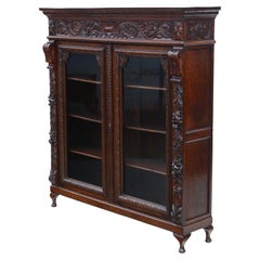 Antique Large 19th Century Carved Oak Glazed Bookcase